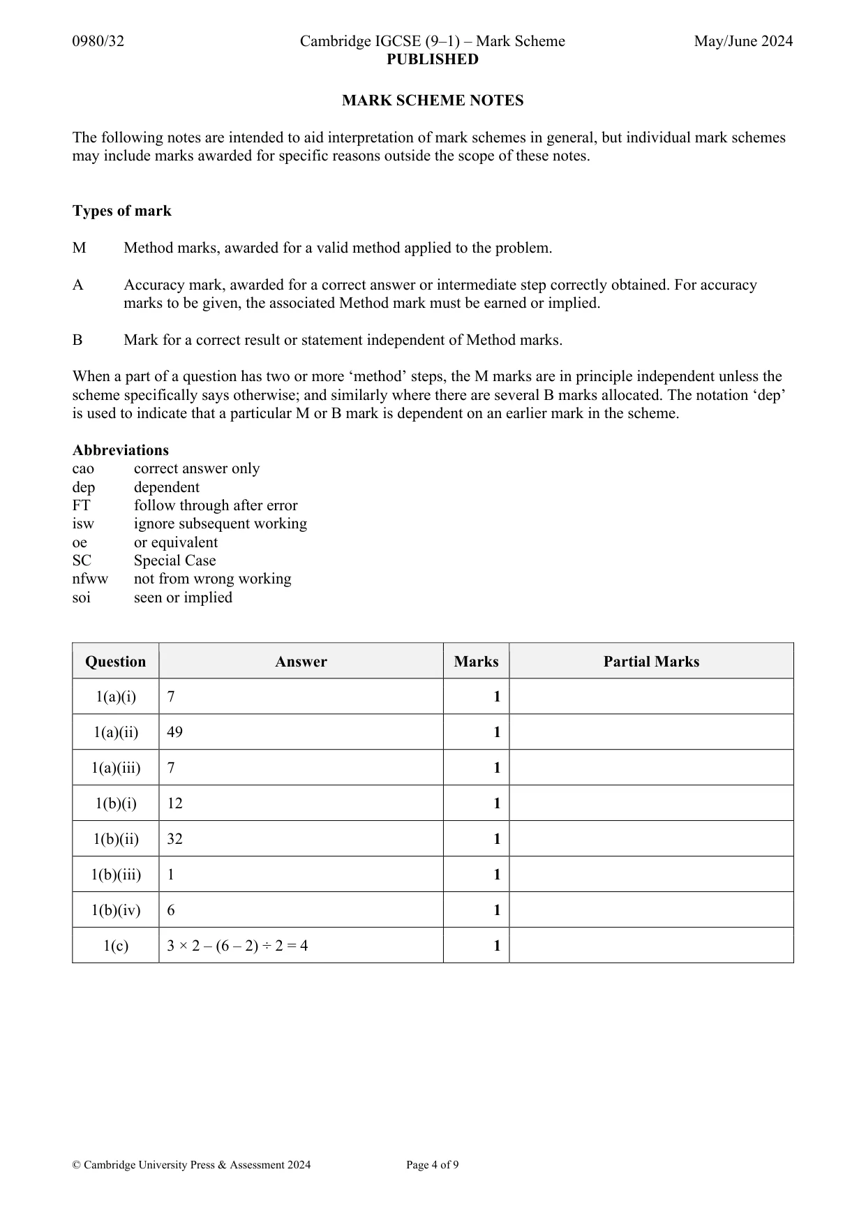 Mark scheme, page 4 of 9