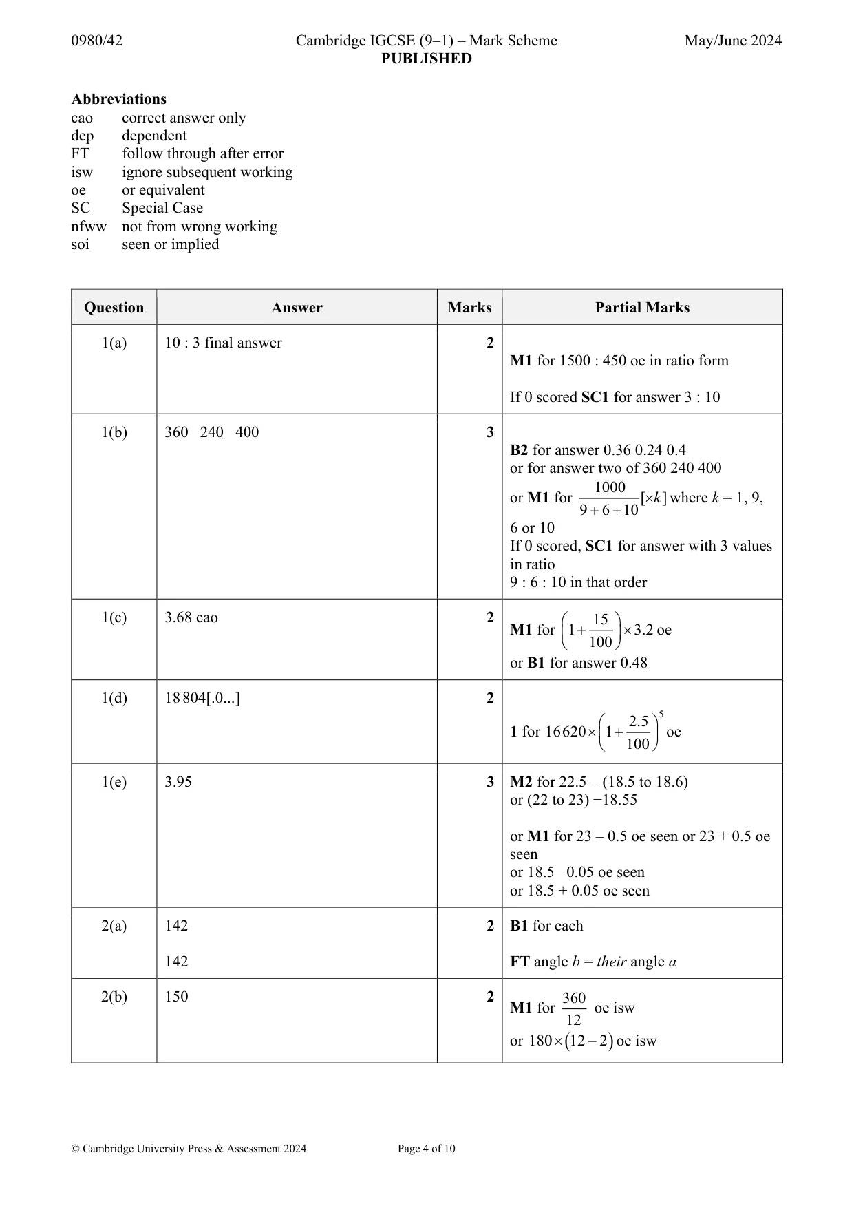 Mark scheme, page 4 of 10