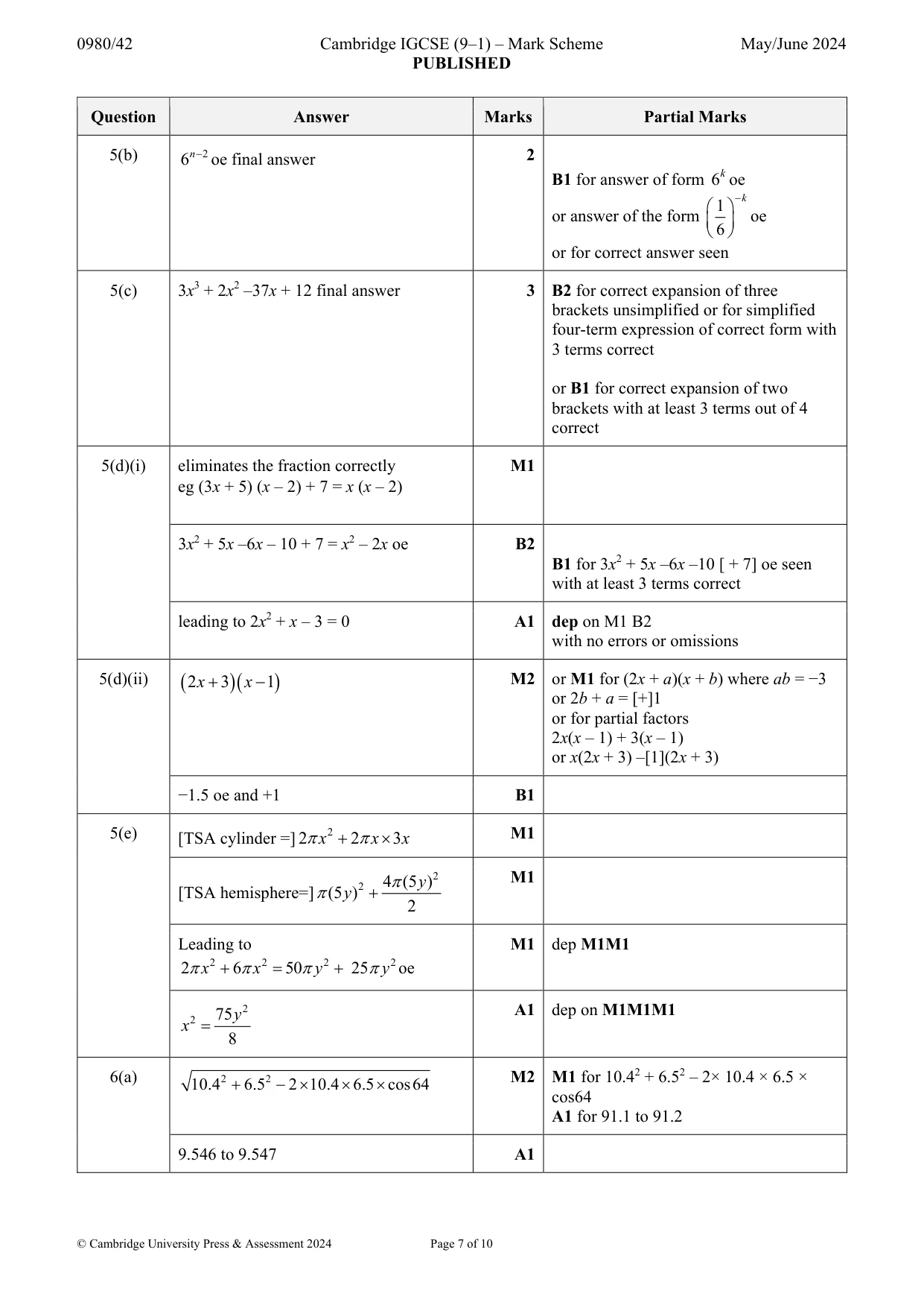 Mark scheme, page 7 of 10