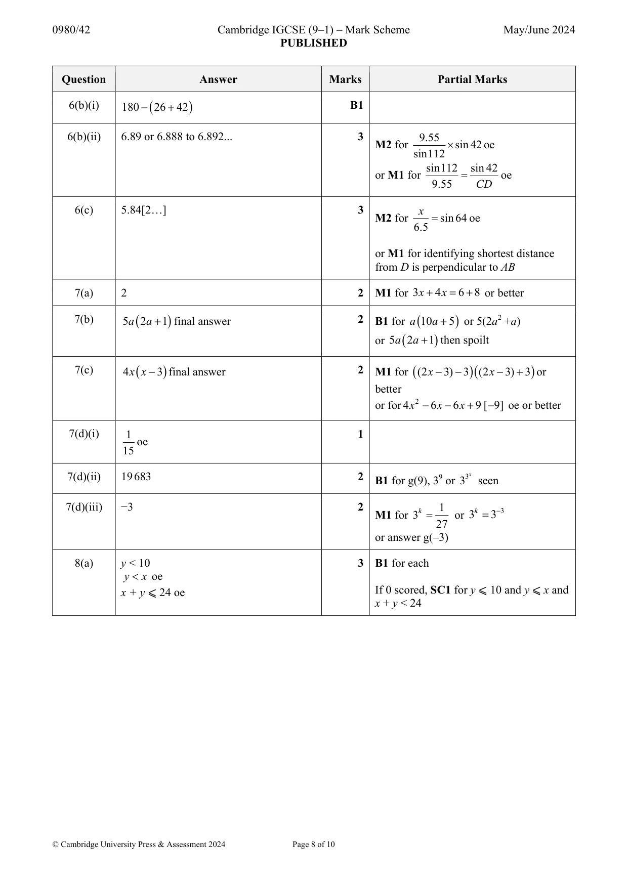 Mark scheme, page 8 of 10