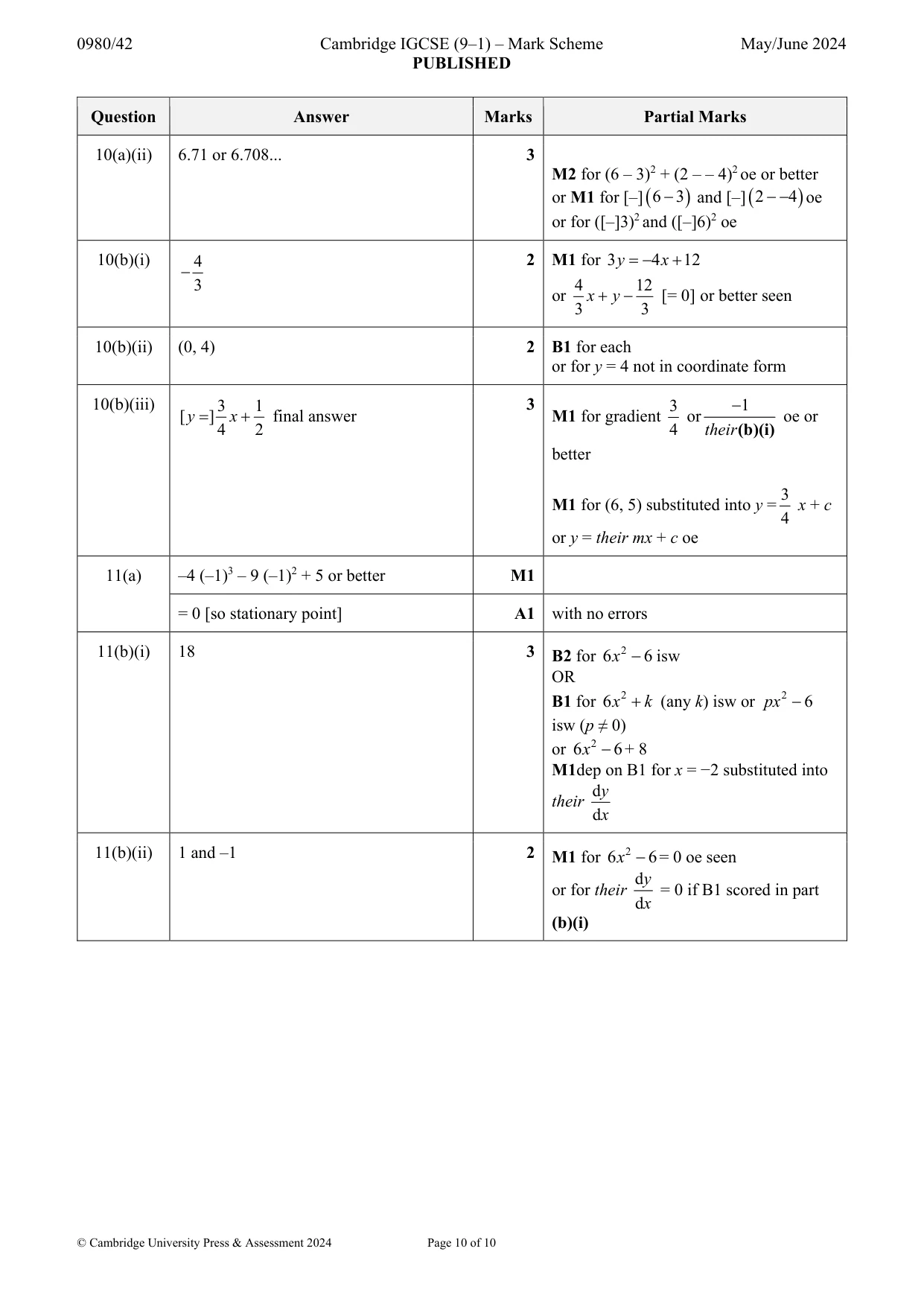 Mark scheme, page 10 of 10