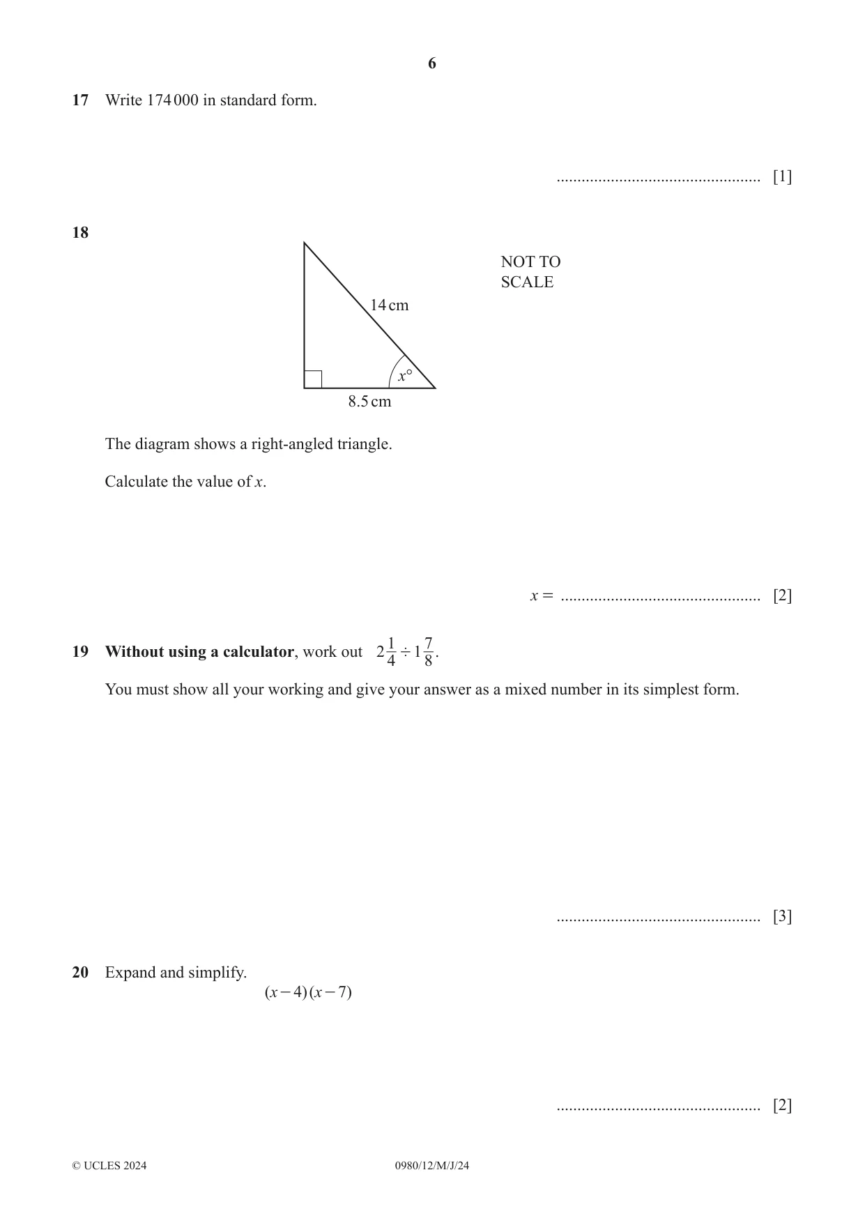 Cambridge IGCSE Mathematics (9-1) 0980 2024 May/June Paper 1 · Variant 2 question paper, page 6 of 8
