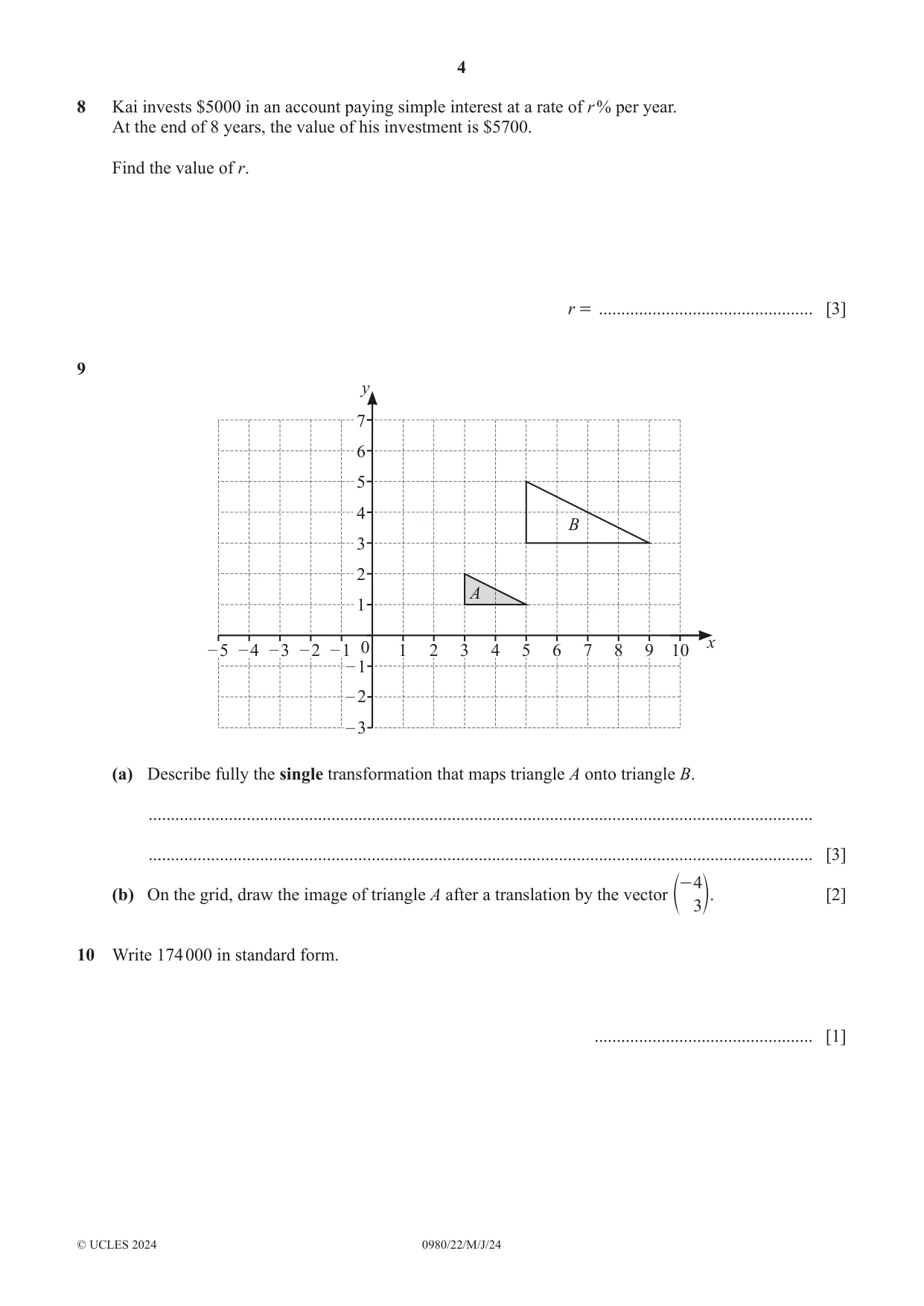 Cambridge IGCSE Mathematics (9-1) 0980 2024 May/June Paper 2 · Variant 2 question paper, page 4 of 12