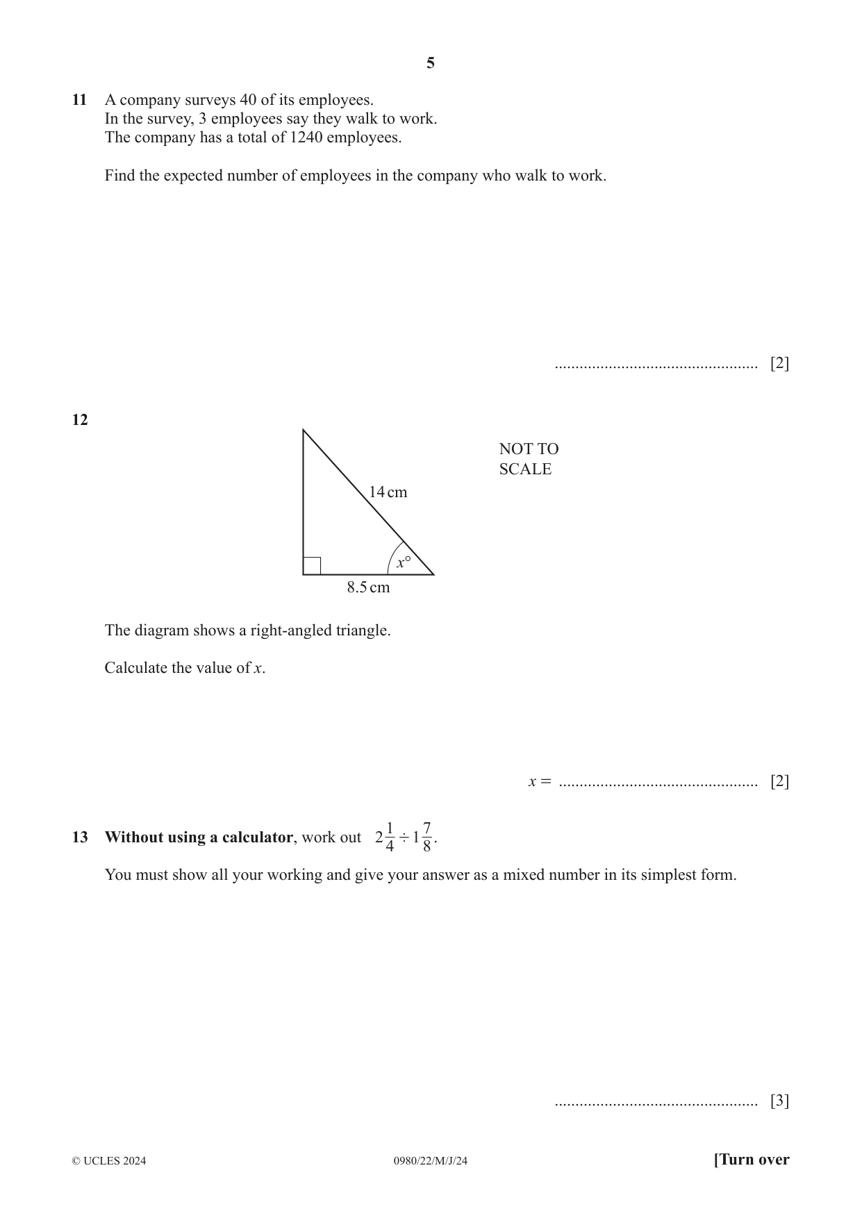 Cambridge IGCSE Mathematics (9-1) 0980 2024 May/June Paper 2 · Variant 2 question paper, page 5 of 12