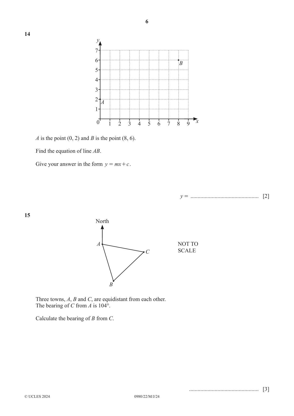Cambridge IGCSE Mathematics (9-1) 0980 2024 May/June Paper 2 · Variant 2 question paper, page 6 of 12