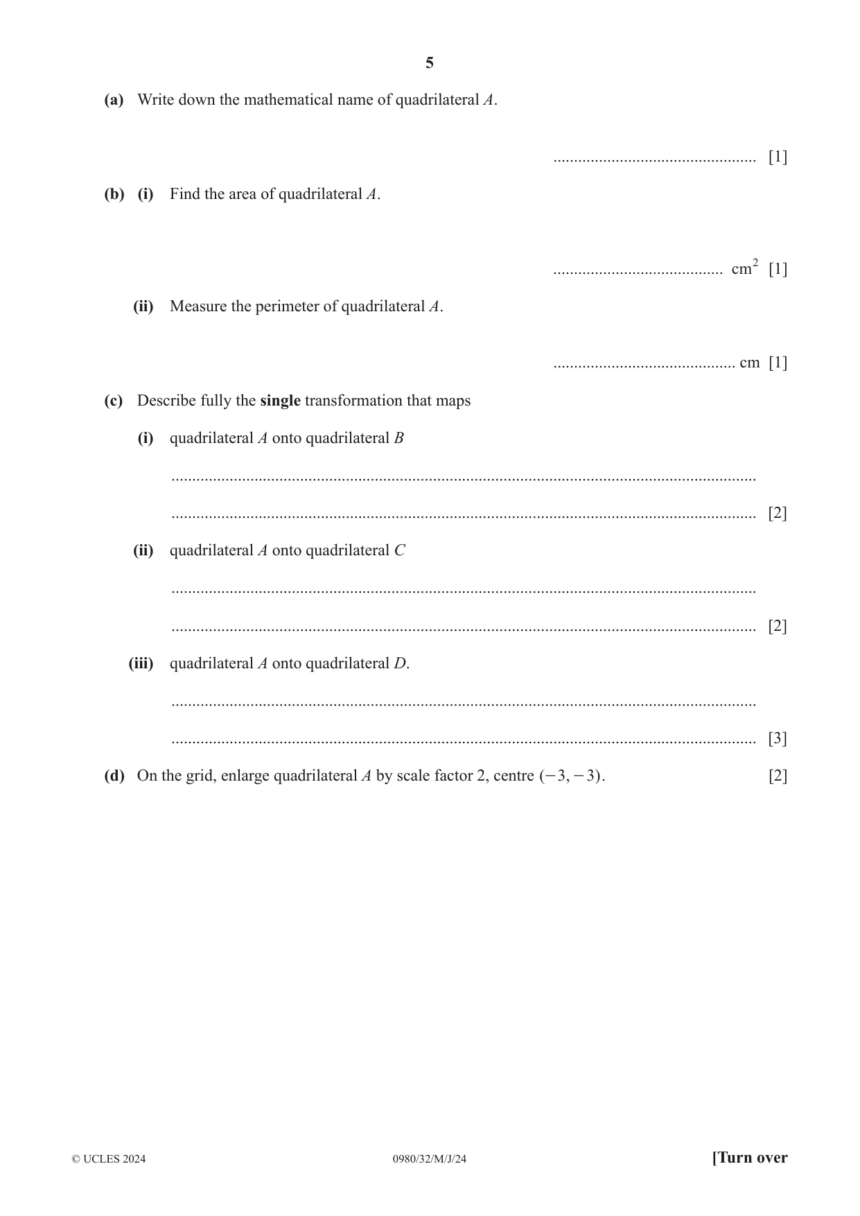 Cambridge IGCSE Mathematics (9-1) 0980 2024 May/June Paper 3 · Variant 2 question paper, page 5 of 16