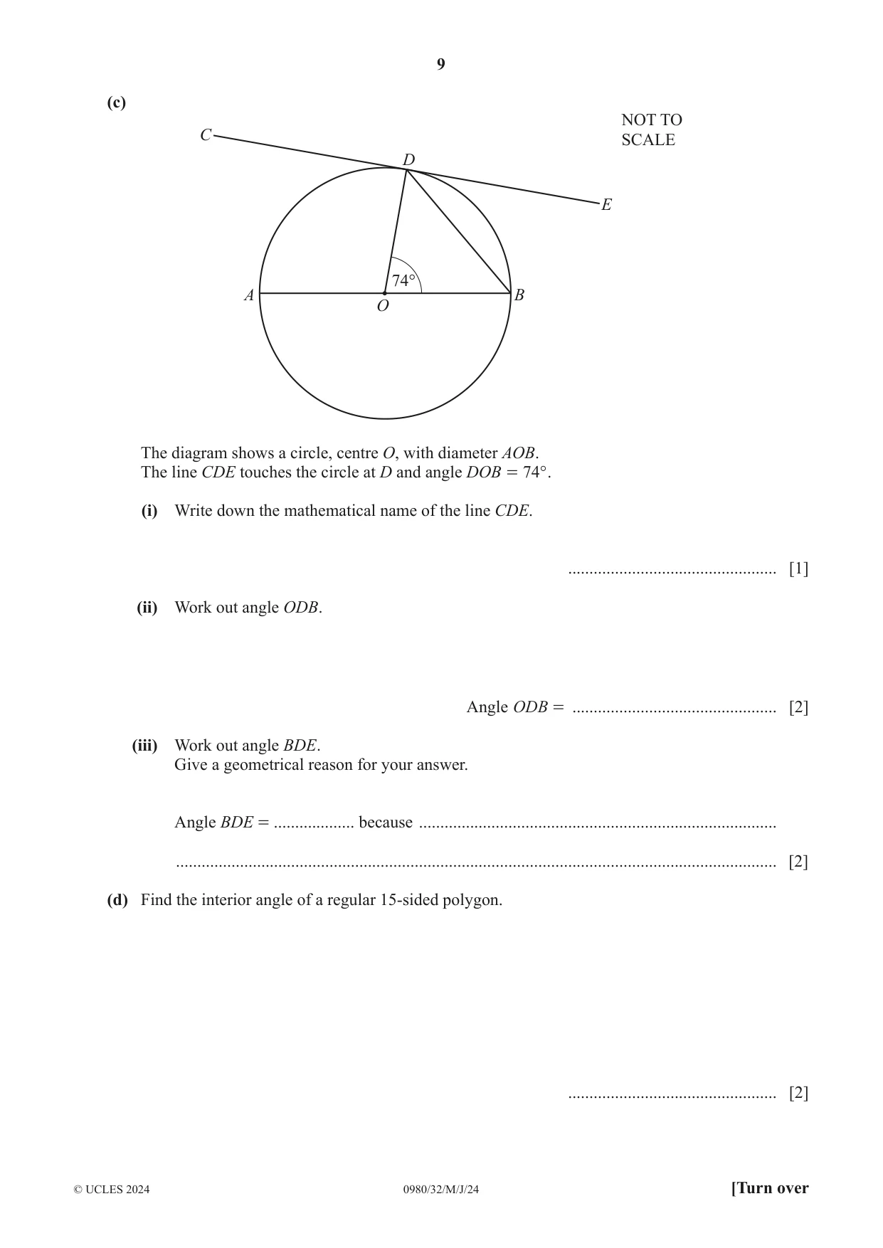 Cambridge IGCSE Mathematics (9-1) 0980 2024 May/June Paper 3 · Variant 2 question paper, page 9 of 16