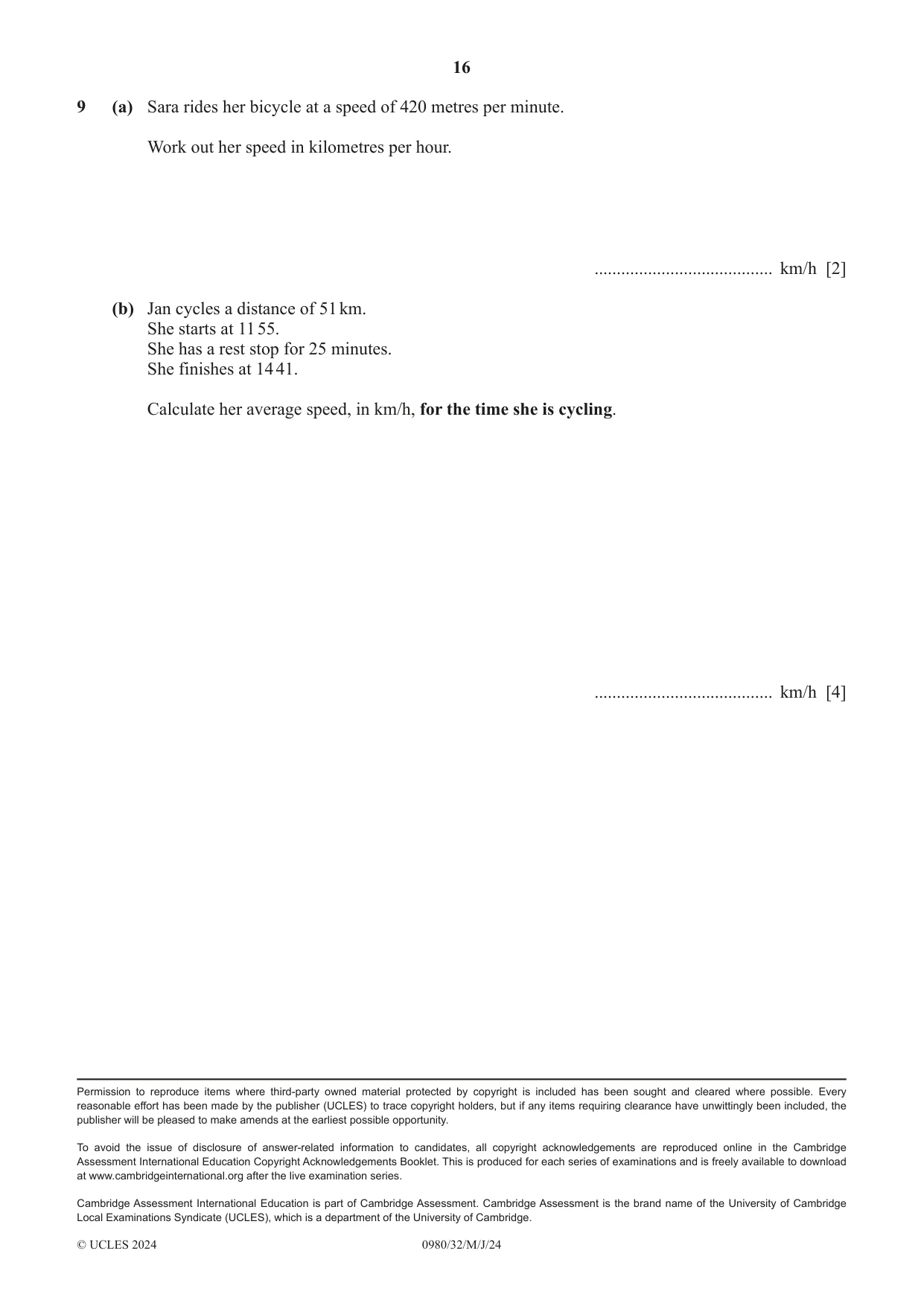 Cambridge IGCSE Mathematics (9-1) 0980 2024 May/June Paper 3 · Variant 2 question paper, page 16 of 16