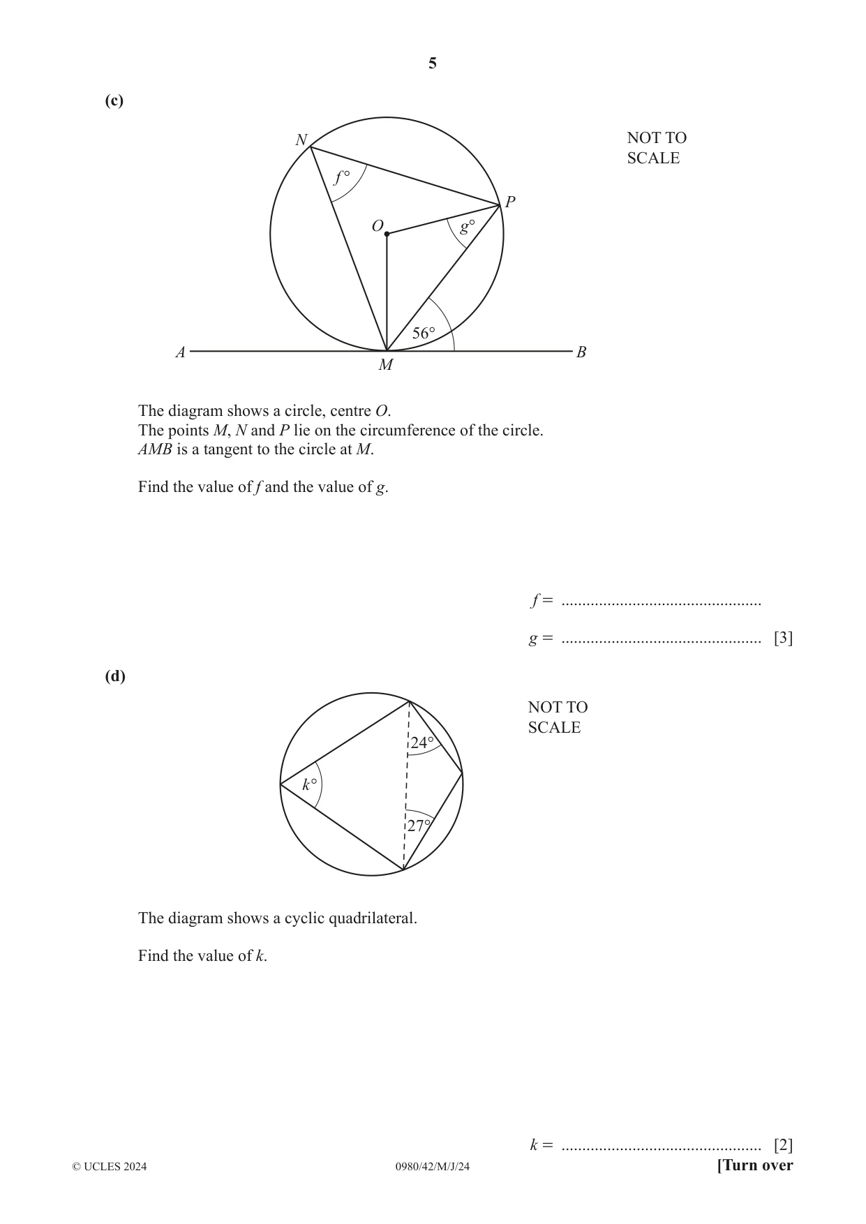 Cambridge IGCSE Mathematics (9-1) 0980 2024 May/June Paper 4 · Variant 2 question paper, page 5 of 20