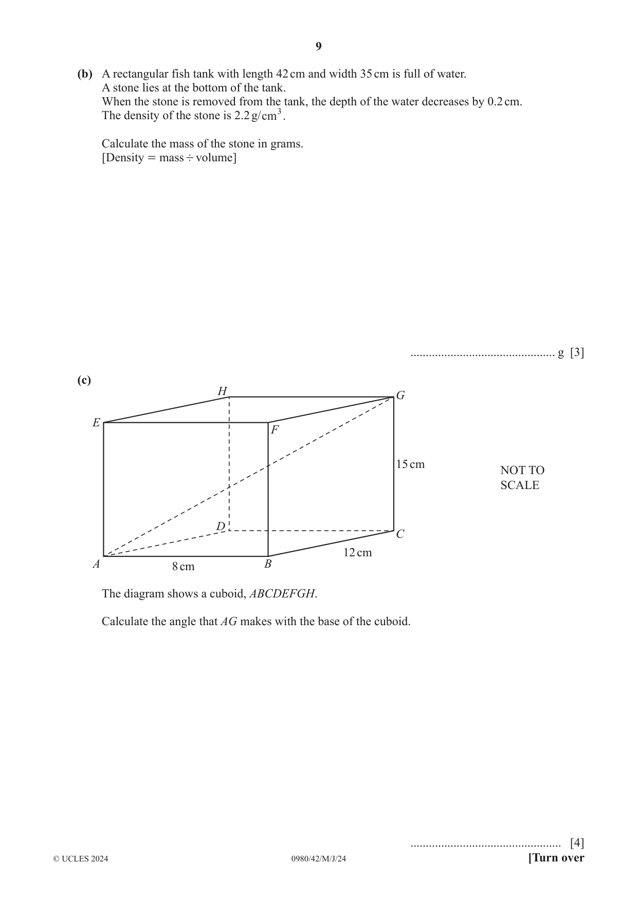 Cambridge IGCSE Mathematics (9-1) 0980 2024 May/June Paper 4 · Variant 2 question paper, page 9 of 20