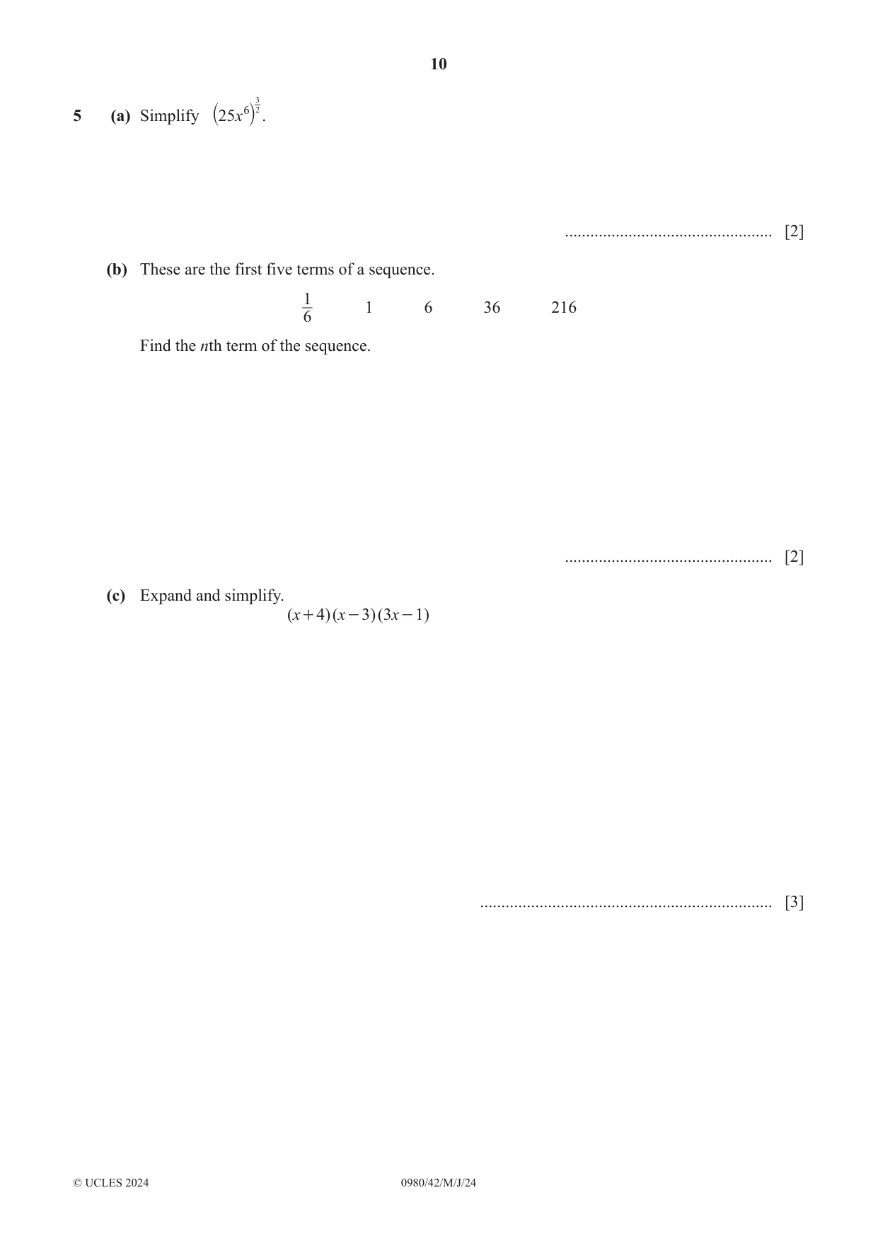 Cambridge IGCSE Mathematics (9-1) 0980 2024 May/June Paper 4 · Variant 2 question paper, page 10 of 20