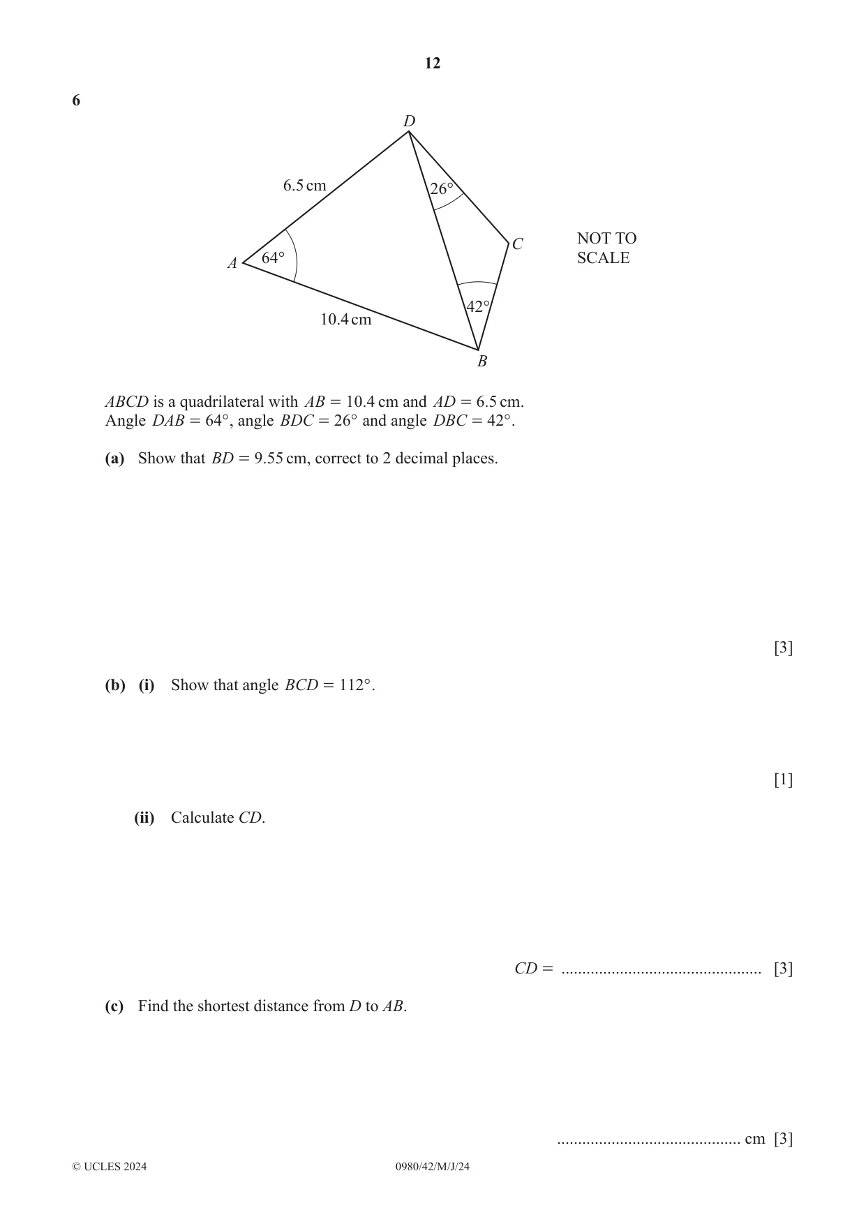 Cambridge IGCSE Mathematics (9-1) 0980 2024 May/June Paper 4 · Variant 2 question paper, page 12 of 20