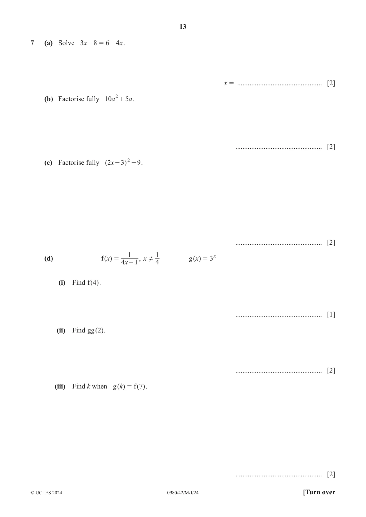 Cambridge IGCSE Mathematics (9-1) 0980 2024 May/June Paper 4 · Variant 2 question paper, page 13 of 20