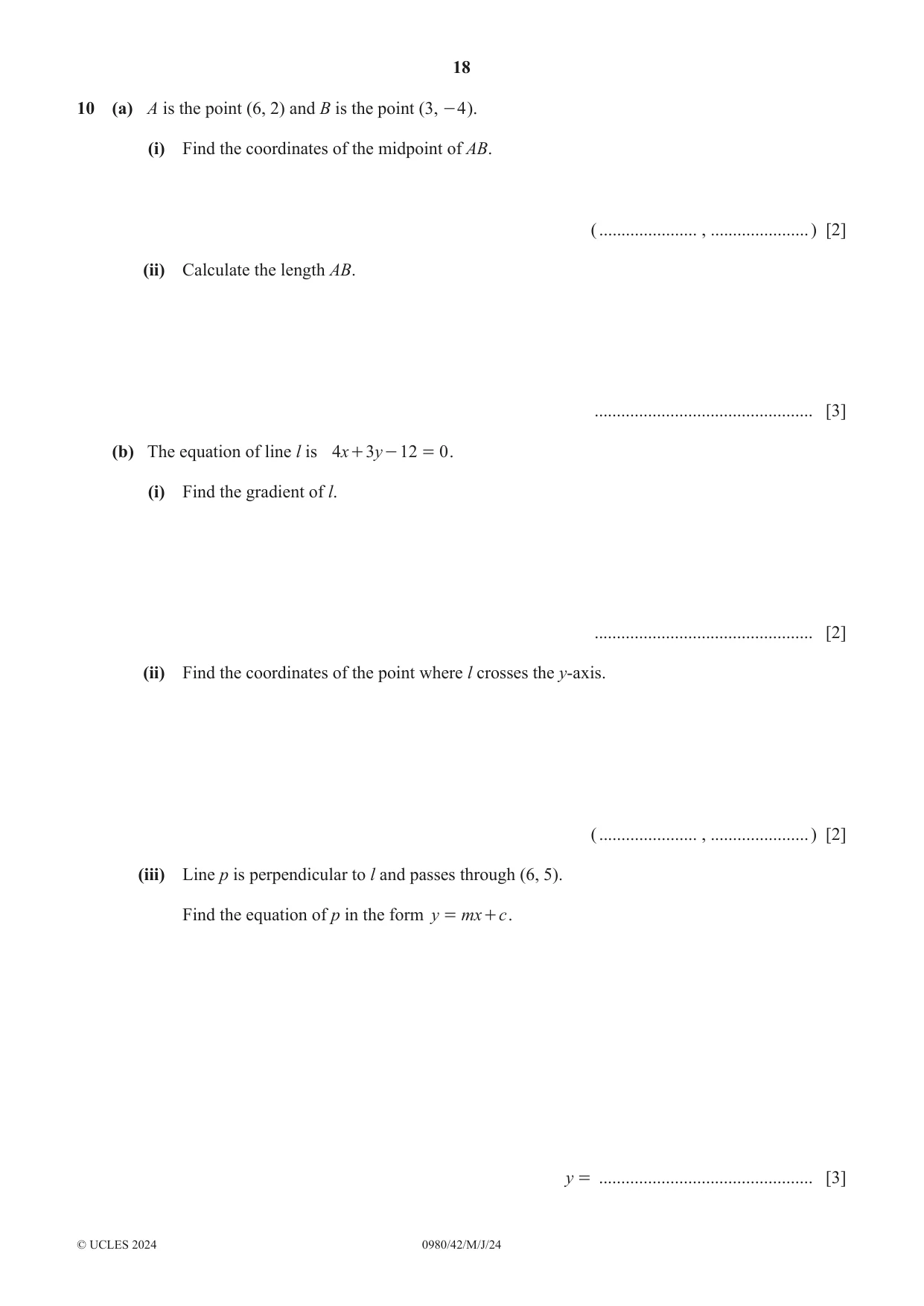 Cambridge IGCSE Mathematics (9-1) 0980 2024 May/June Paper 4 · Variant 2 question paper, page 18 of 20