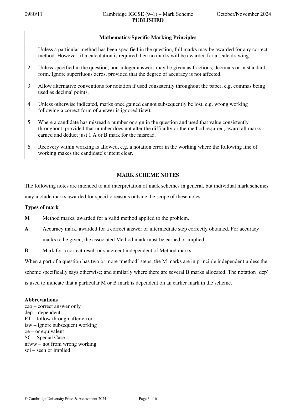 Mark scheme, page 3 of 6