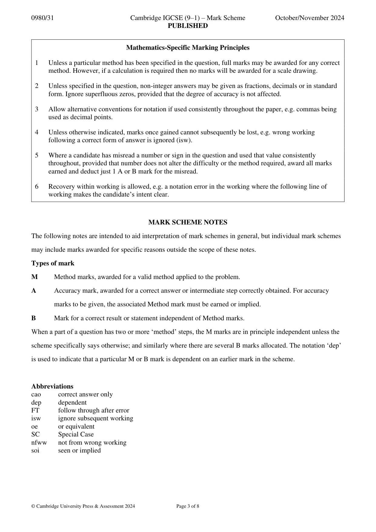 Mark scheme, page 3 of 8