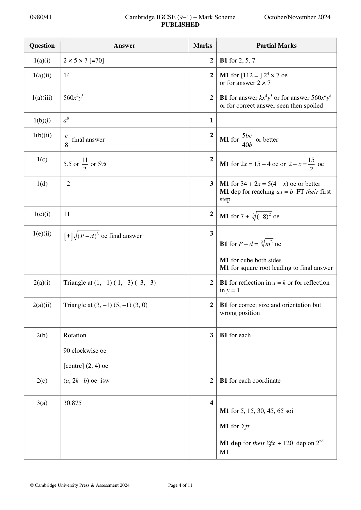 Mark scheme, page 4 of 11