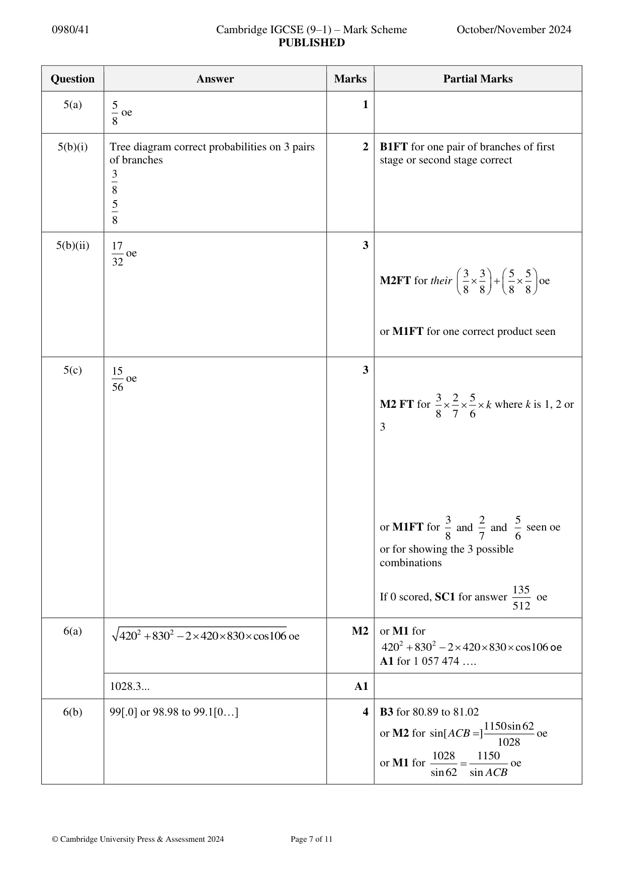 Mark scheme, page 7 of 11