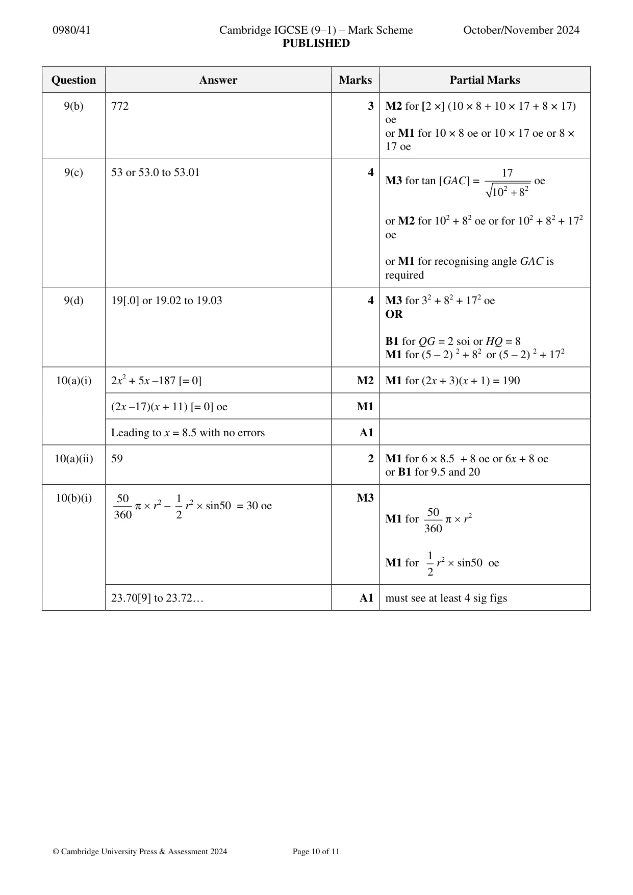 Mark scheme, page 10 of 11