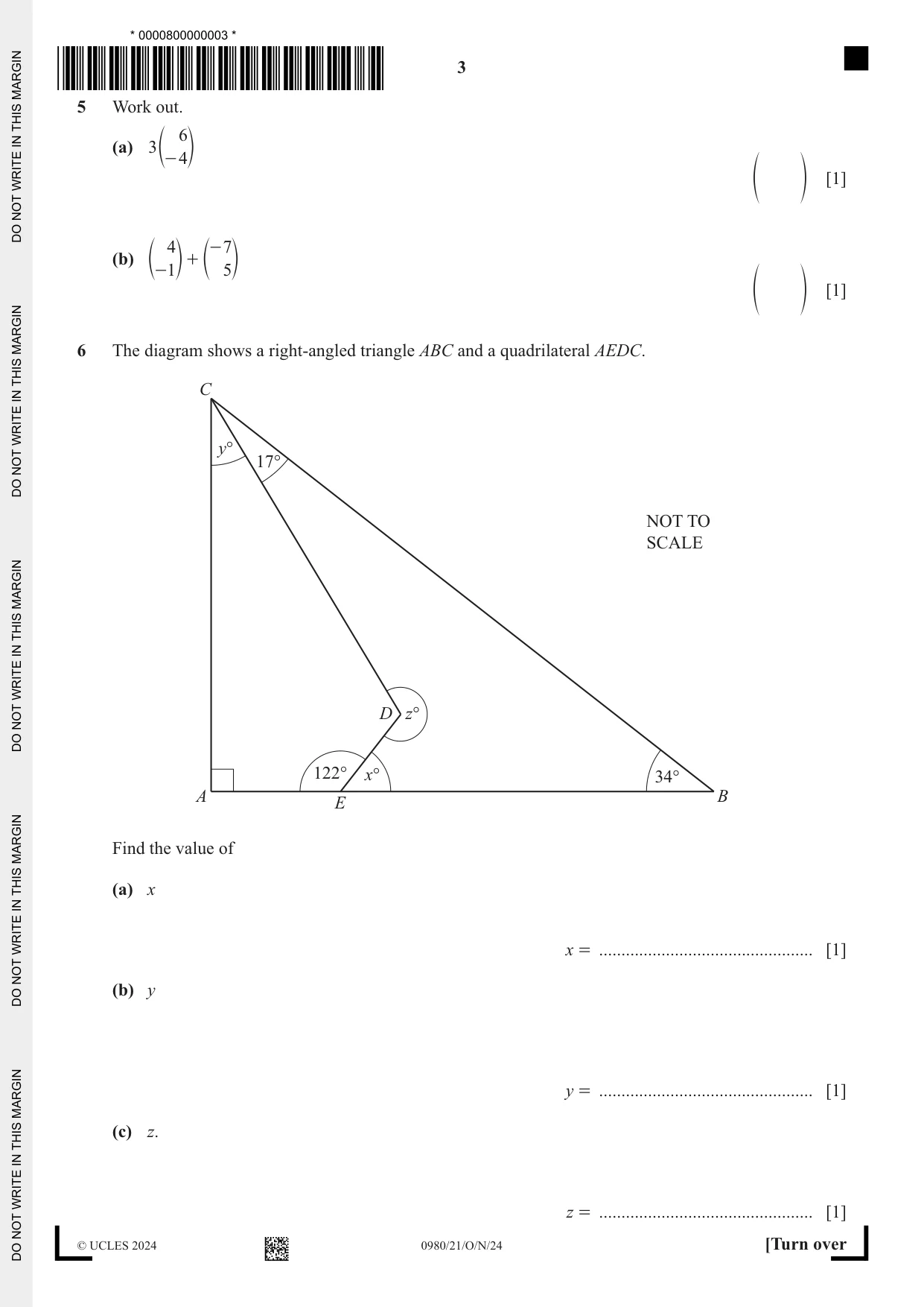 Cambridge IGCSE Mathematics (9-1) 0980 2024 Oct/Nov Paper 2 · Variant 1 question paper, page 3 of 12