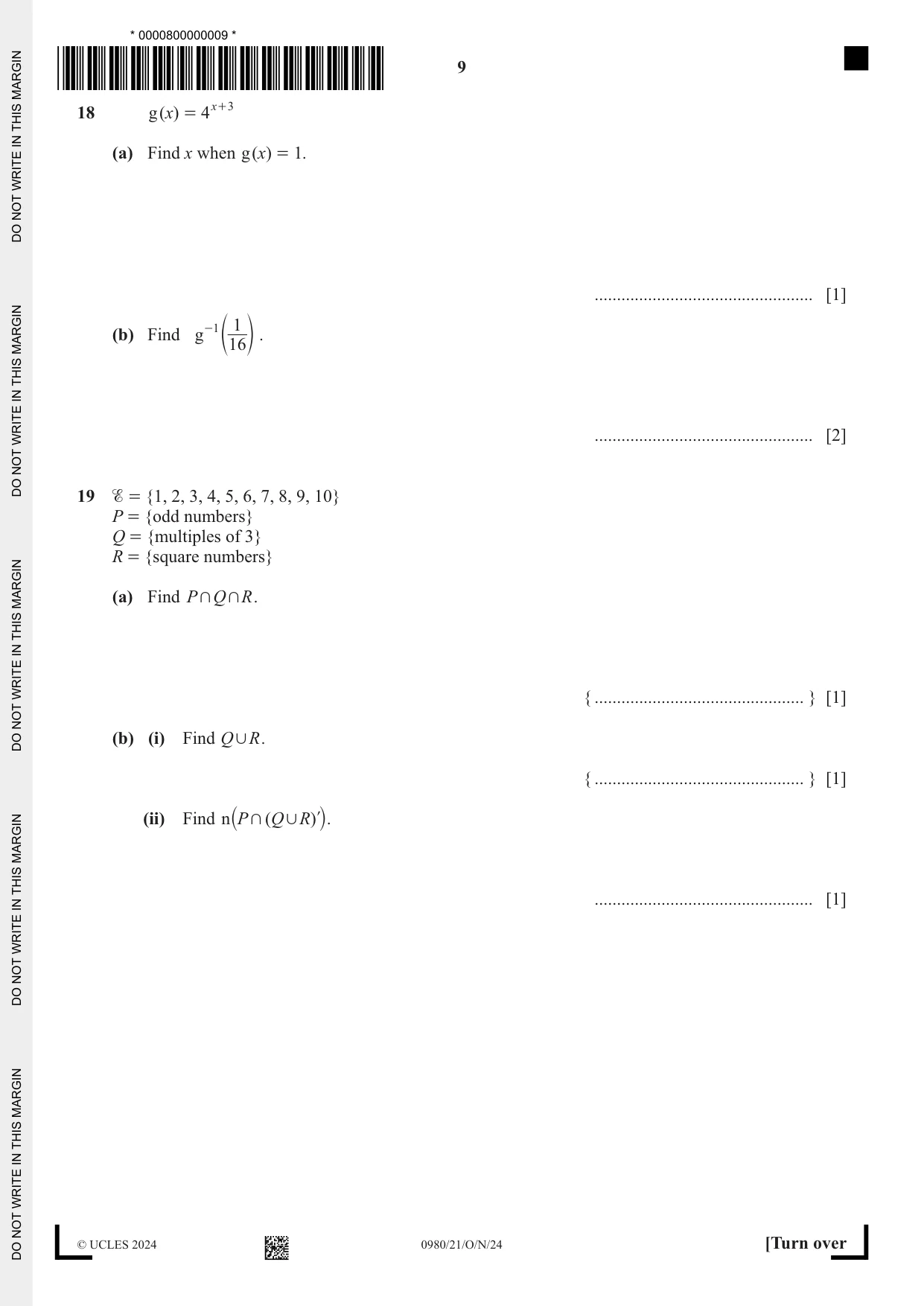 Cambridge IGCSE Mathematics (9-1) 0980 2024 Oct/Nov Paper 2 · Variant 1 question paper, page 9 of 12