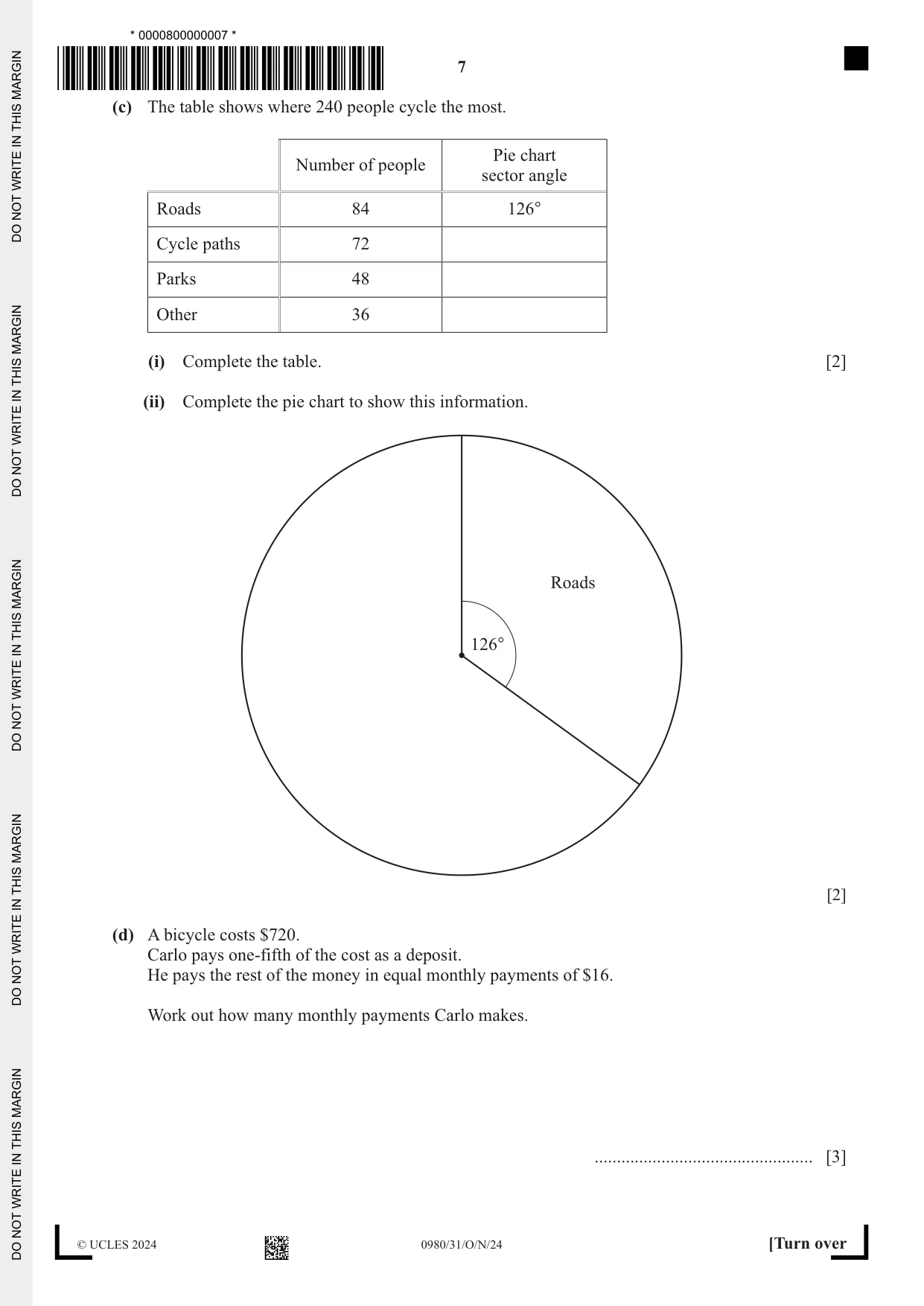 Cambridge IGCSE Mathematics (9-1) 0980 2024 Oct/Nov Paper 3 · Variant 1 question paper, page 7 of 20