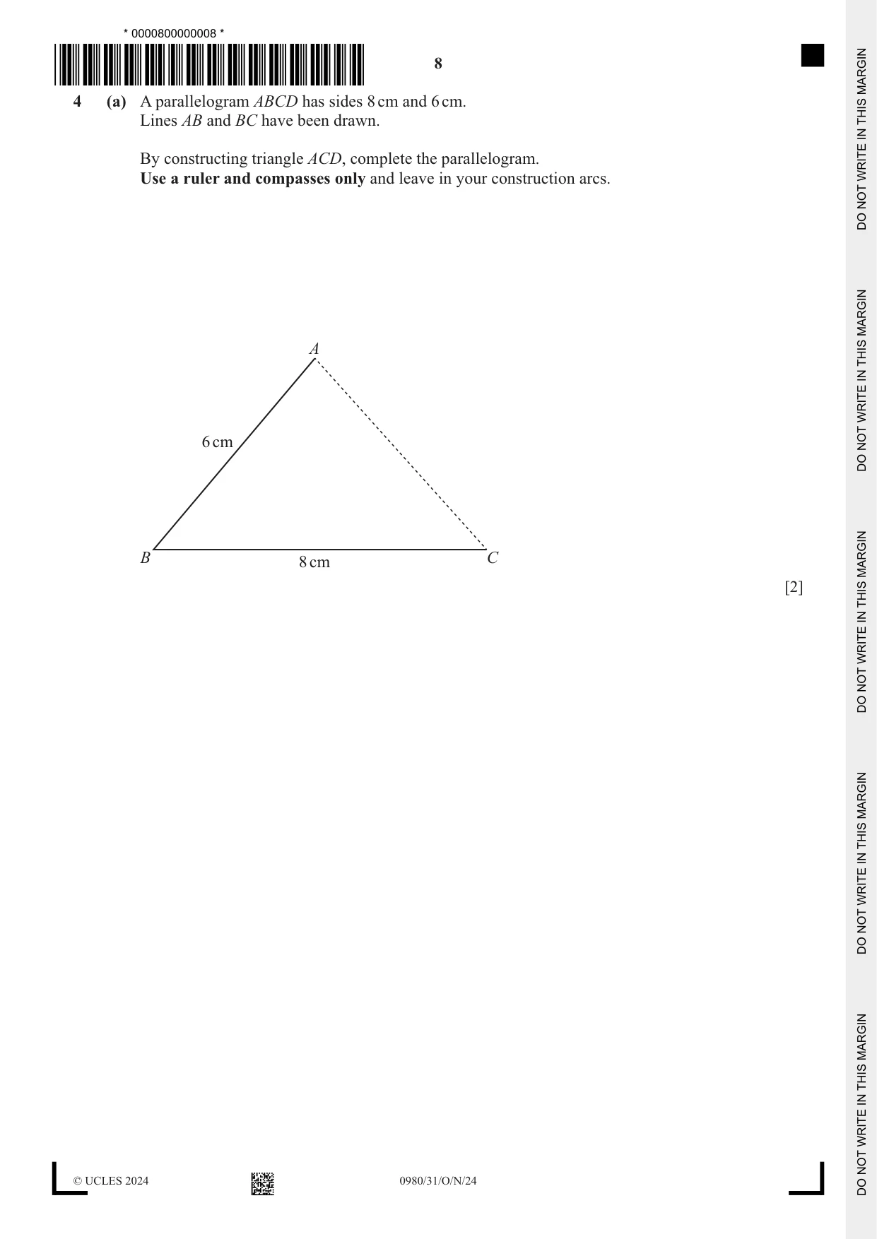 Cambridge IGCSE Mathematics (9-1) 0980 2024 Oct/Nov Paper 3 · Variant 1 question paper, page 8 of 20