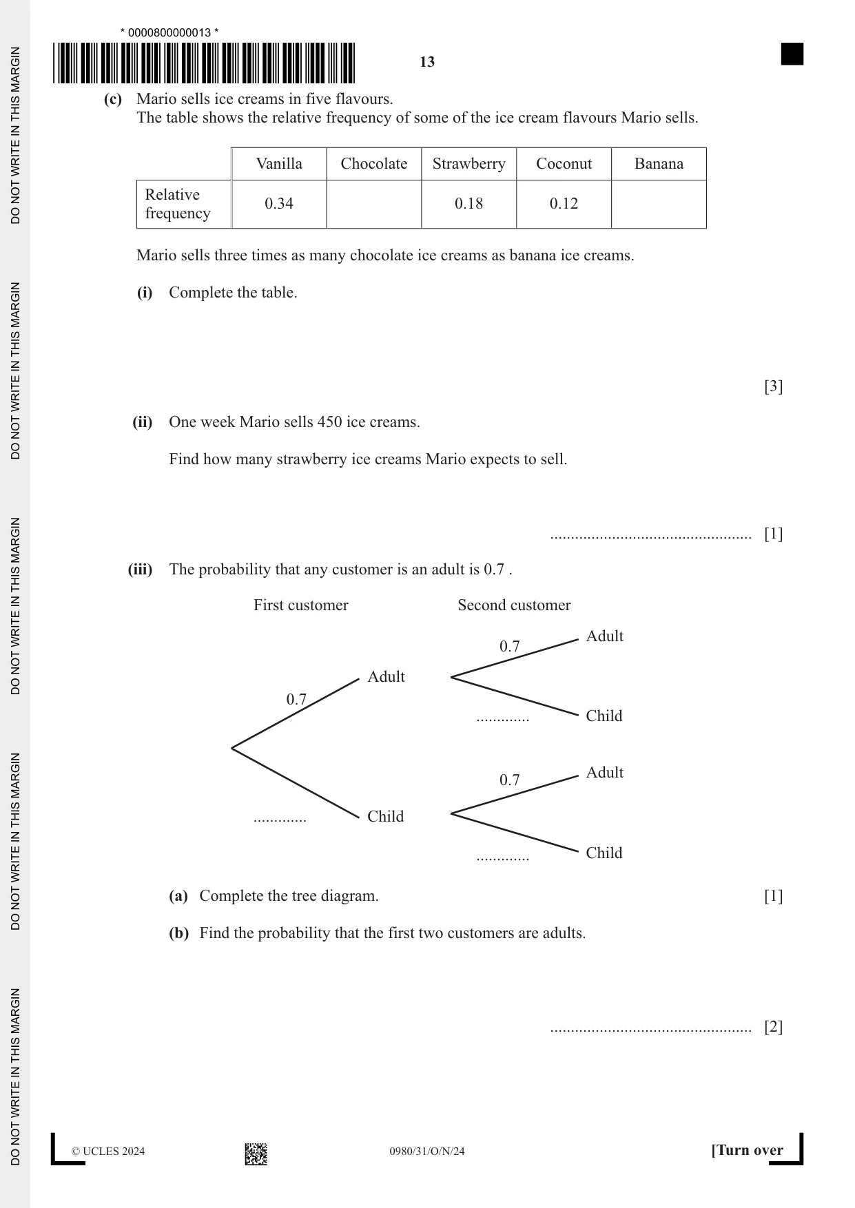Cambridge IGCSE Mathematics (9-1) 0980 2024 Oct/Nov Paper 3 · Variant 1 question paper, page 13 of 20
