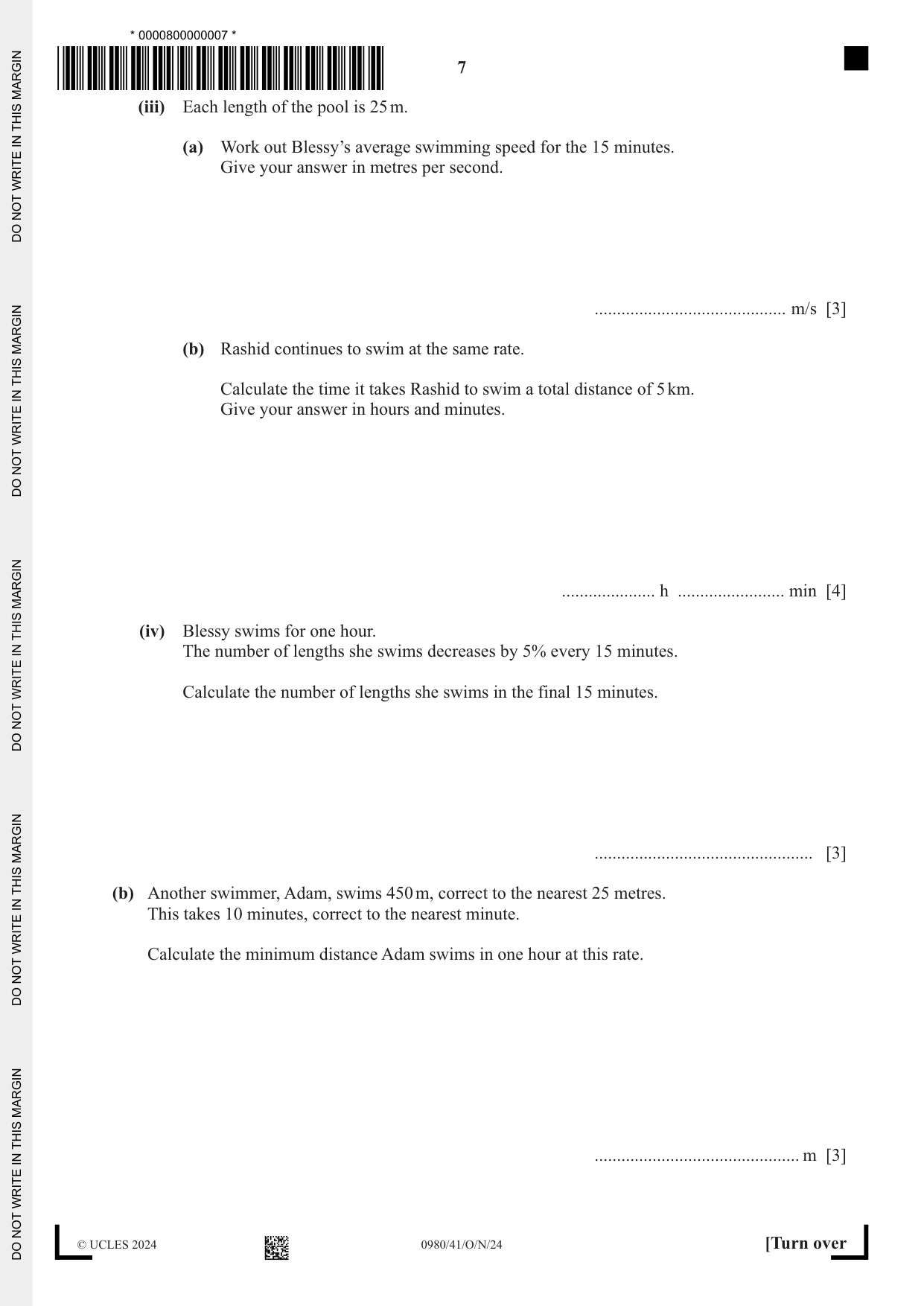 Cambridge IGCSE Mathematics (9-1) 0980 2024 Oct/Nov Paper 4 · Variant 1 question paper, page 7 of 20
