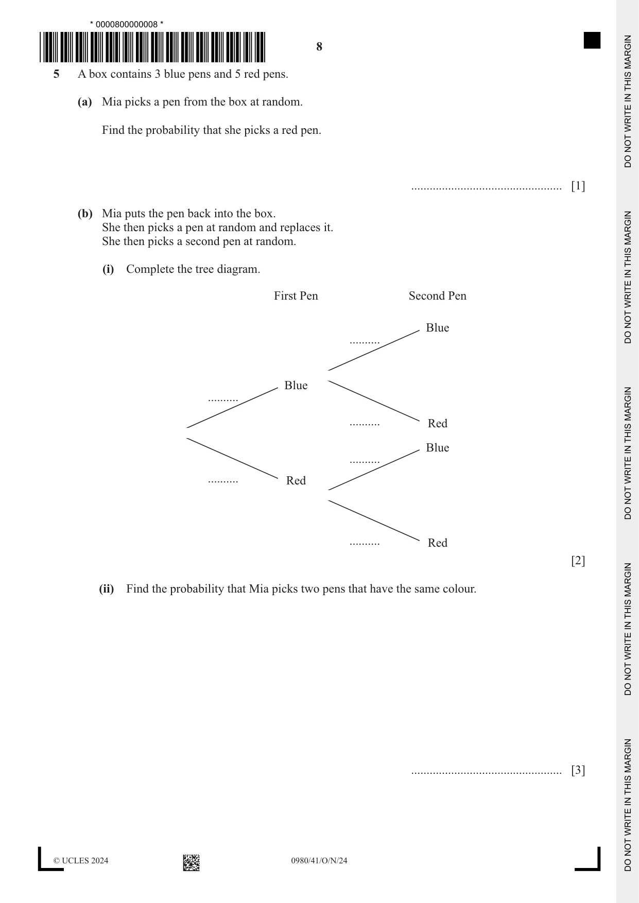 Cambridge IGCSE Mathematics (9-1) 0980 2024 Oct/Nov Paper 4 · Variant 1 question paper, page 8 of 20