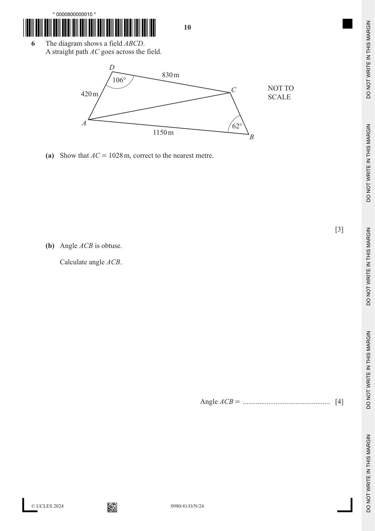 Cambridge IGCSE Mathematics (9-1) 0980 2024 Oct/Nov Paper 4 · Variant 1 question paper, page 10 of 20