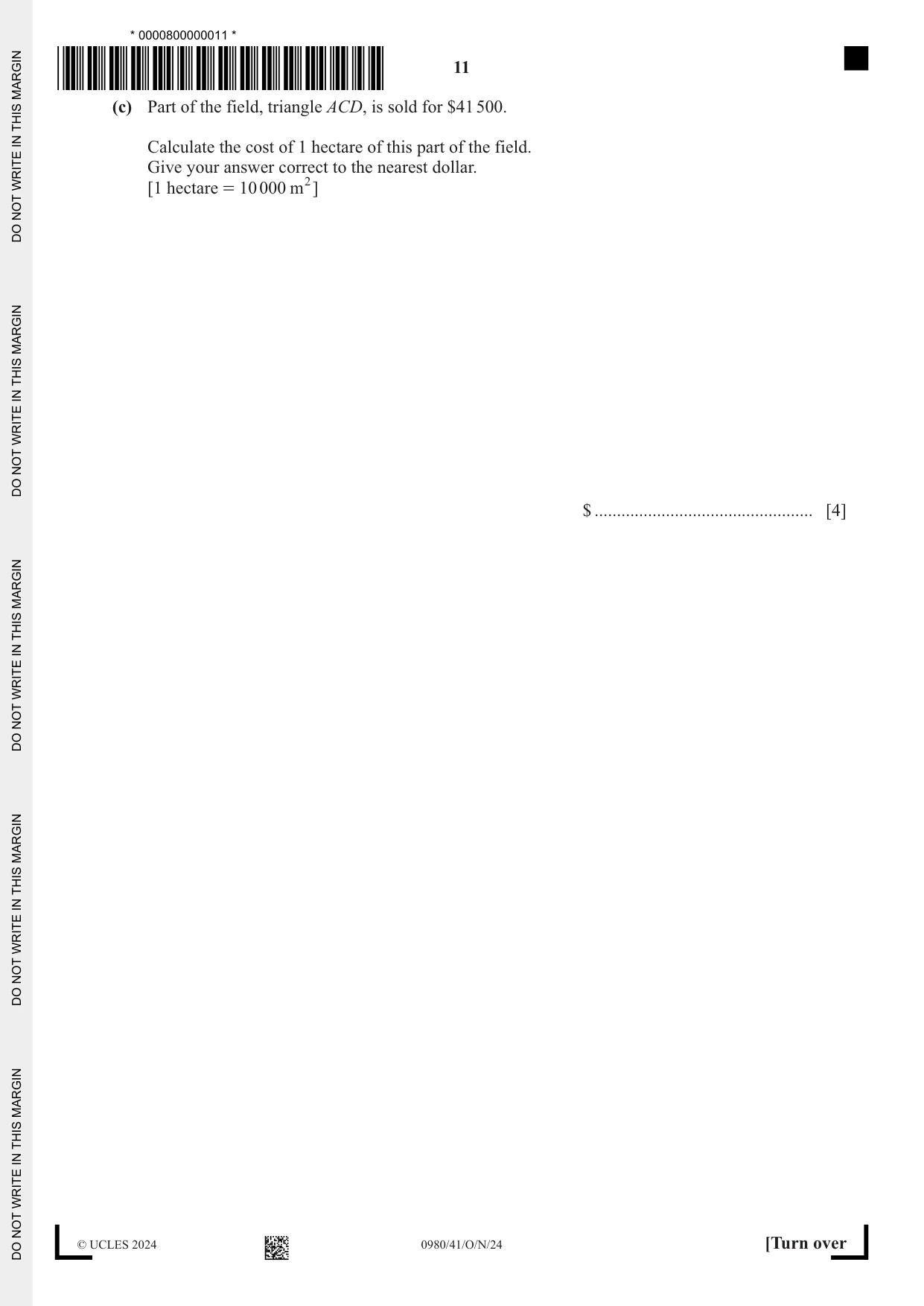 Cambridge IGCSE Mathematics (9-1) 0980 2024 Oct/Nov Paper 4 · Variant 1 question paper, page 11 of 20