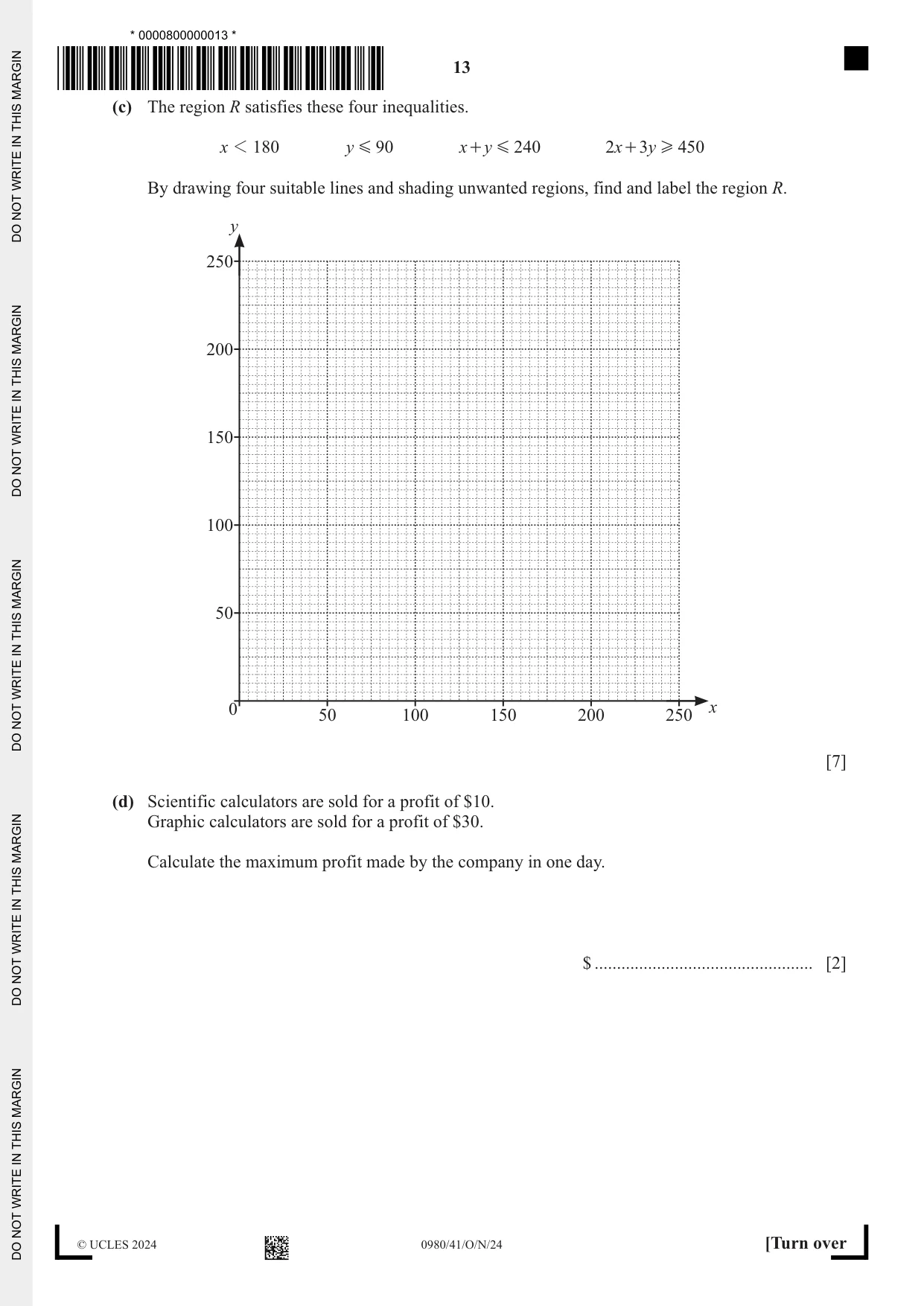 Cambridge IGCSE Mathematics (9-1) 0980 2024 Oct/Nov Paper 4 · Variant 1 question paper, page 13 of 20