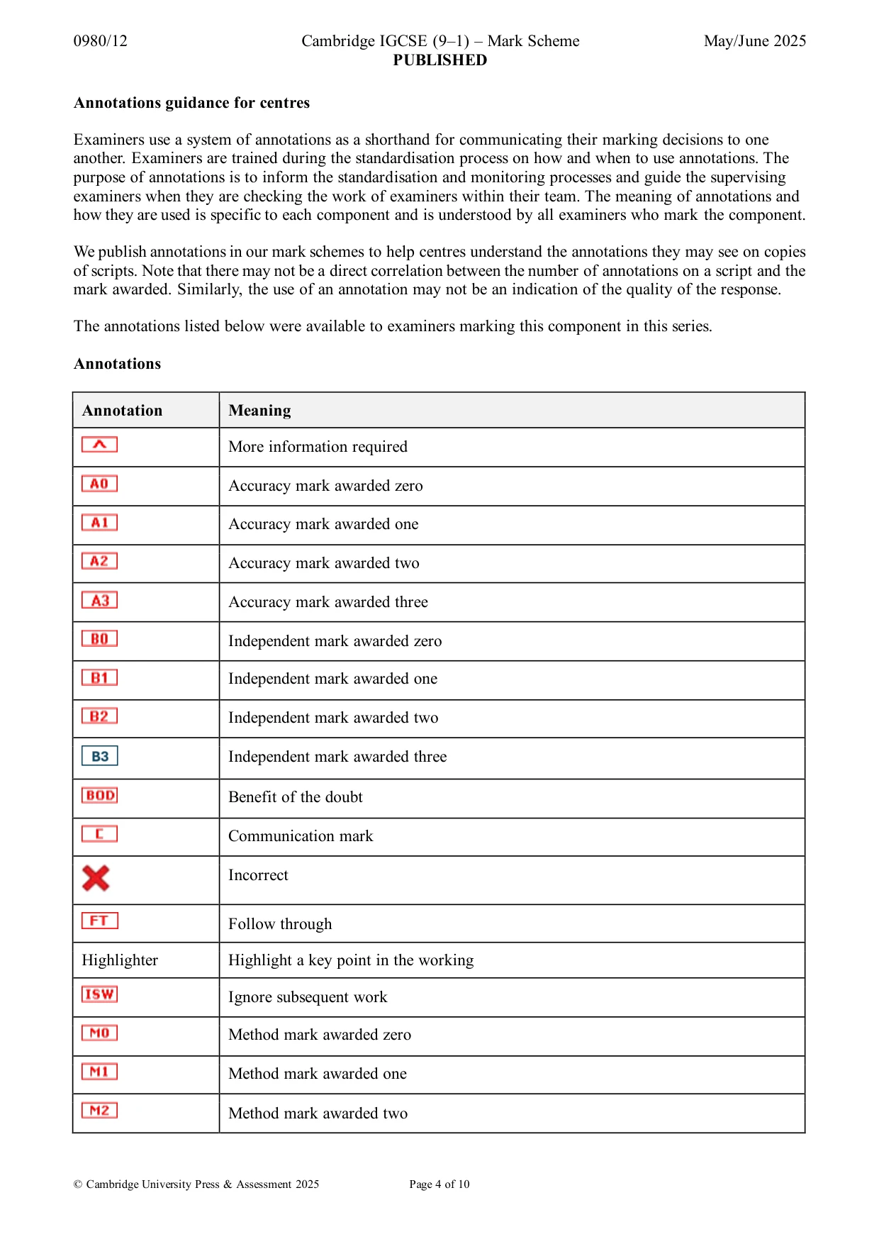 Mark scheme, page 4 of 10