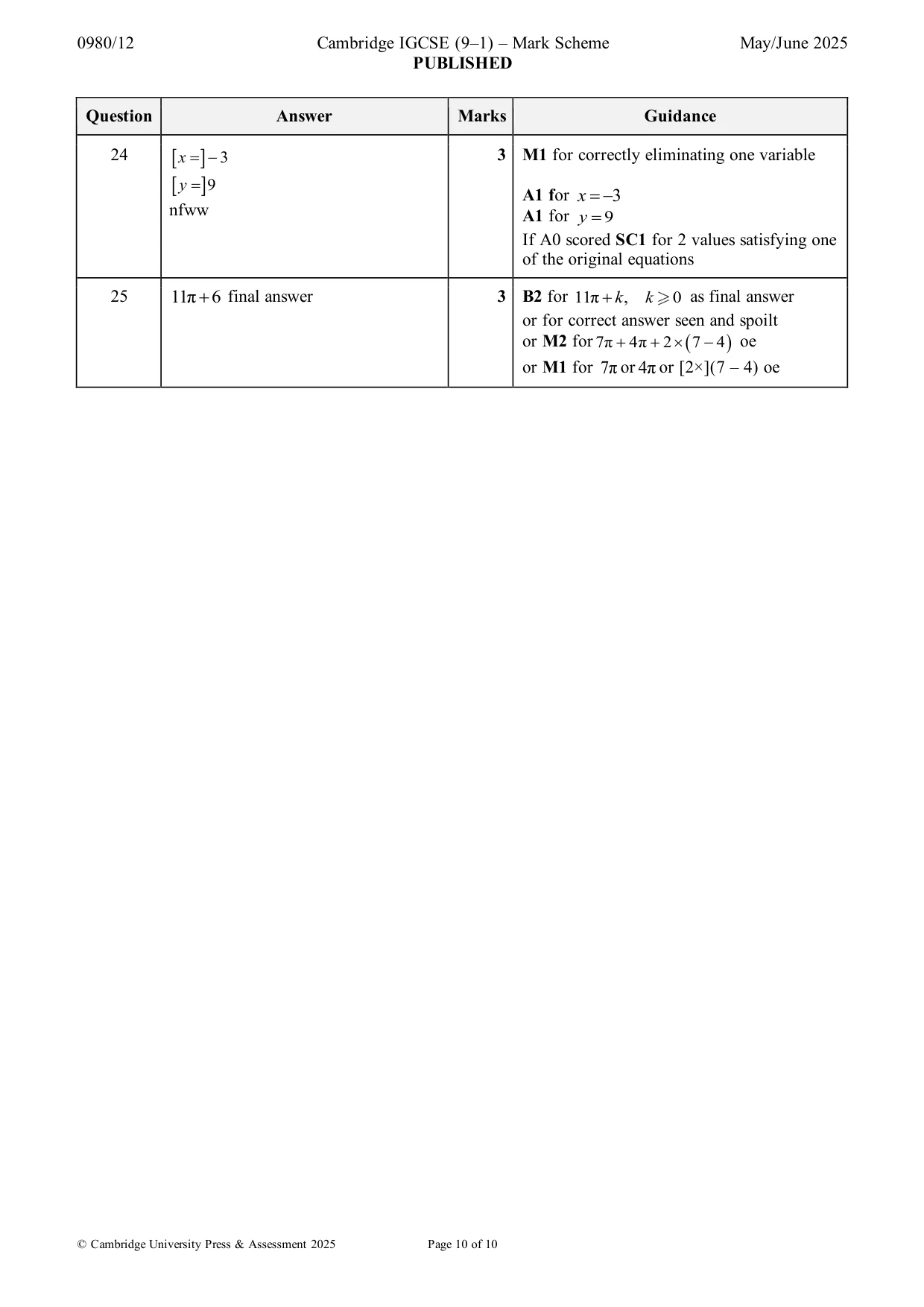 Mark scheme, page 10 of 10