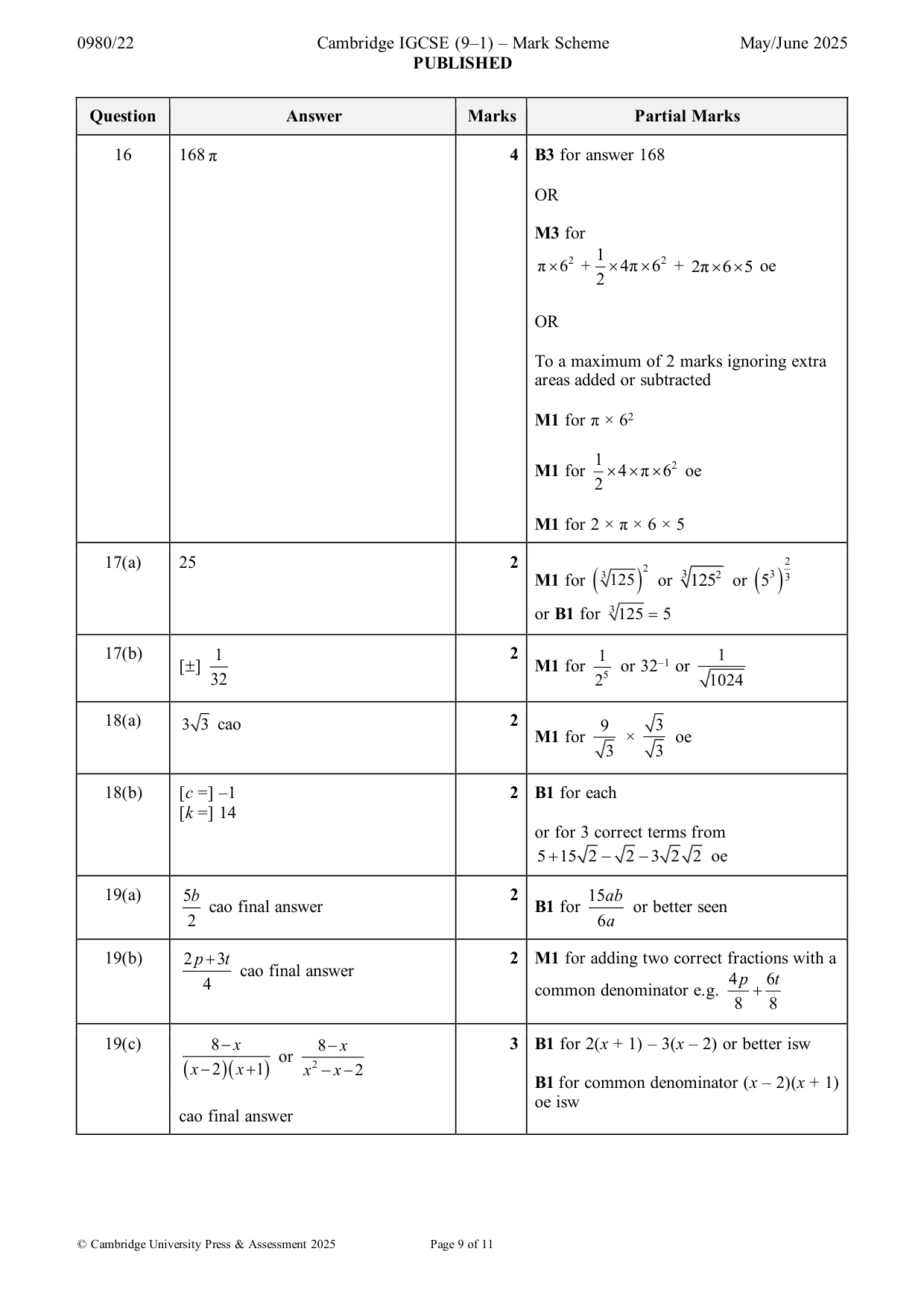 Mark scheme, page 9 of 11