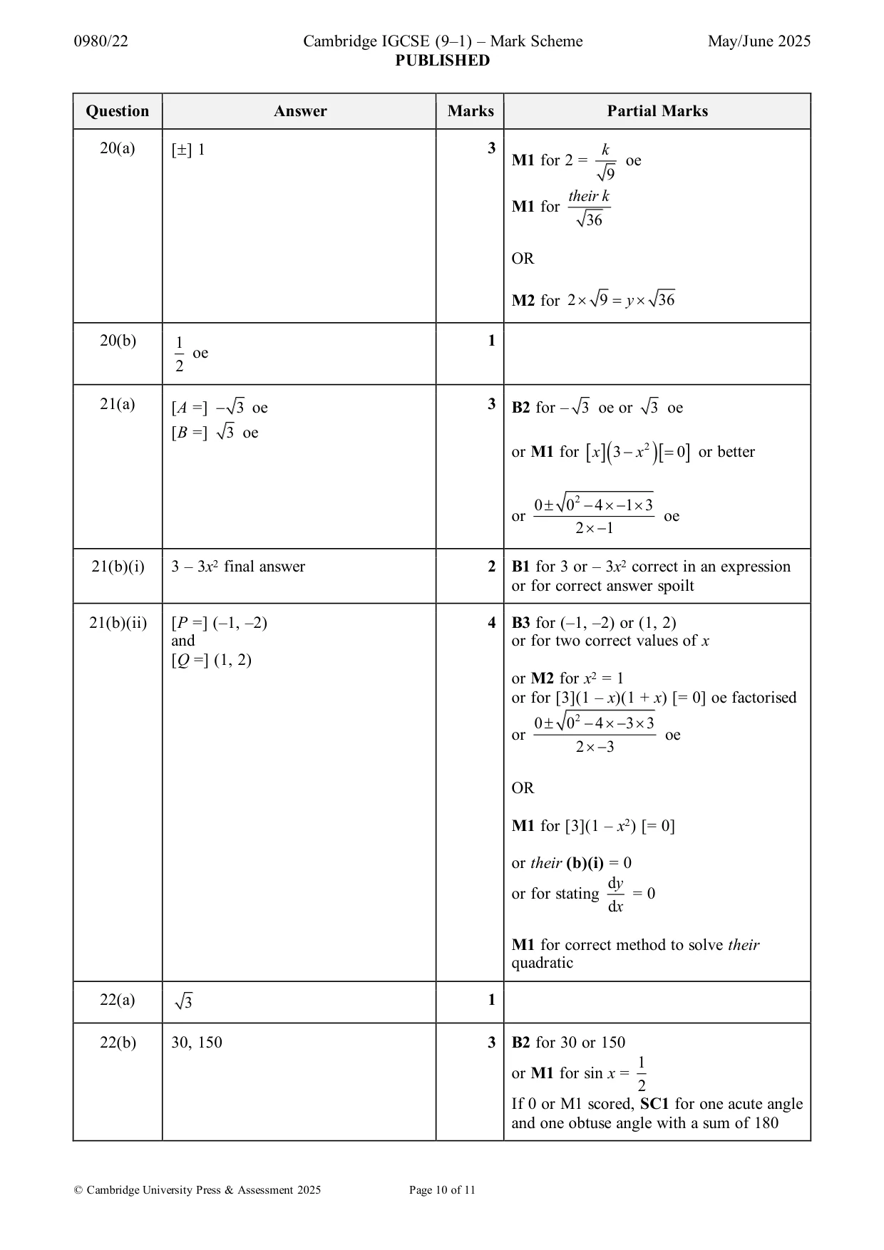Mark scheme, page 10 of 11