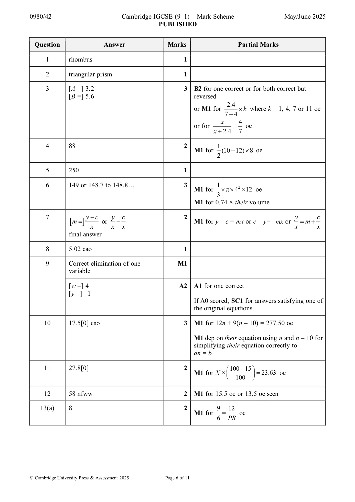 Mark scheme, page 6 of 11