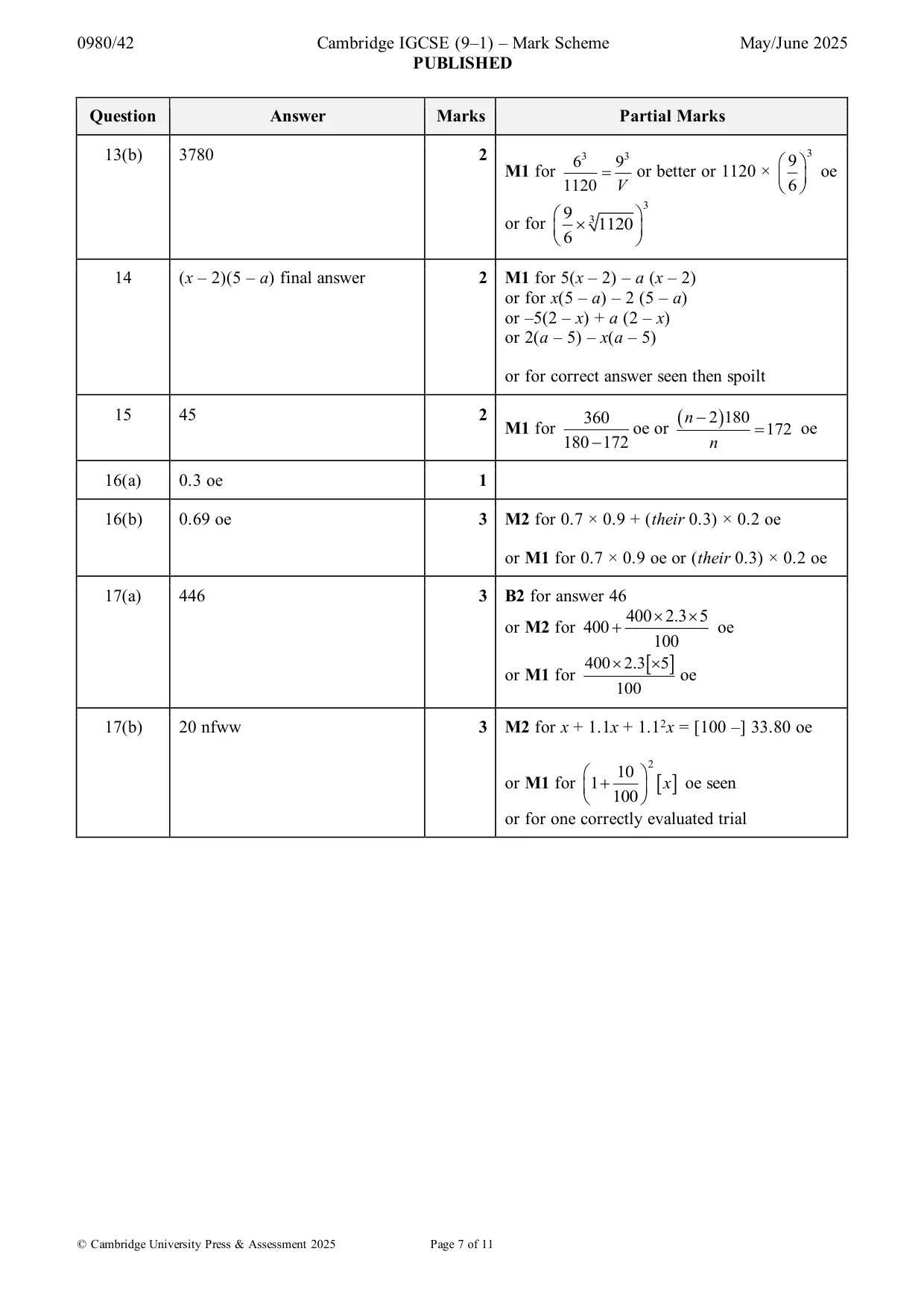 Mark scheme, page 7 of 11