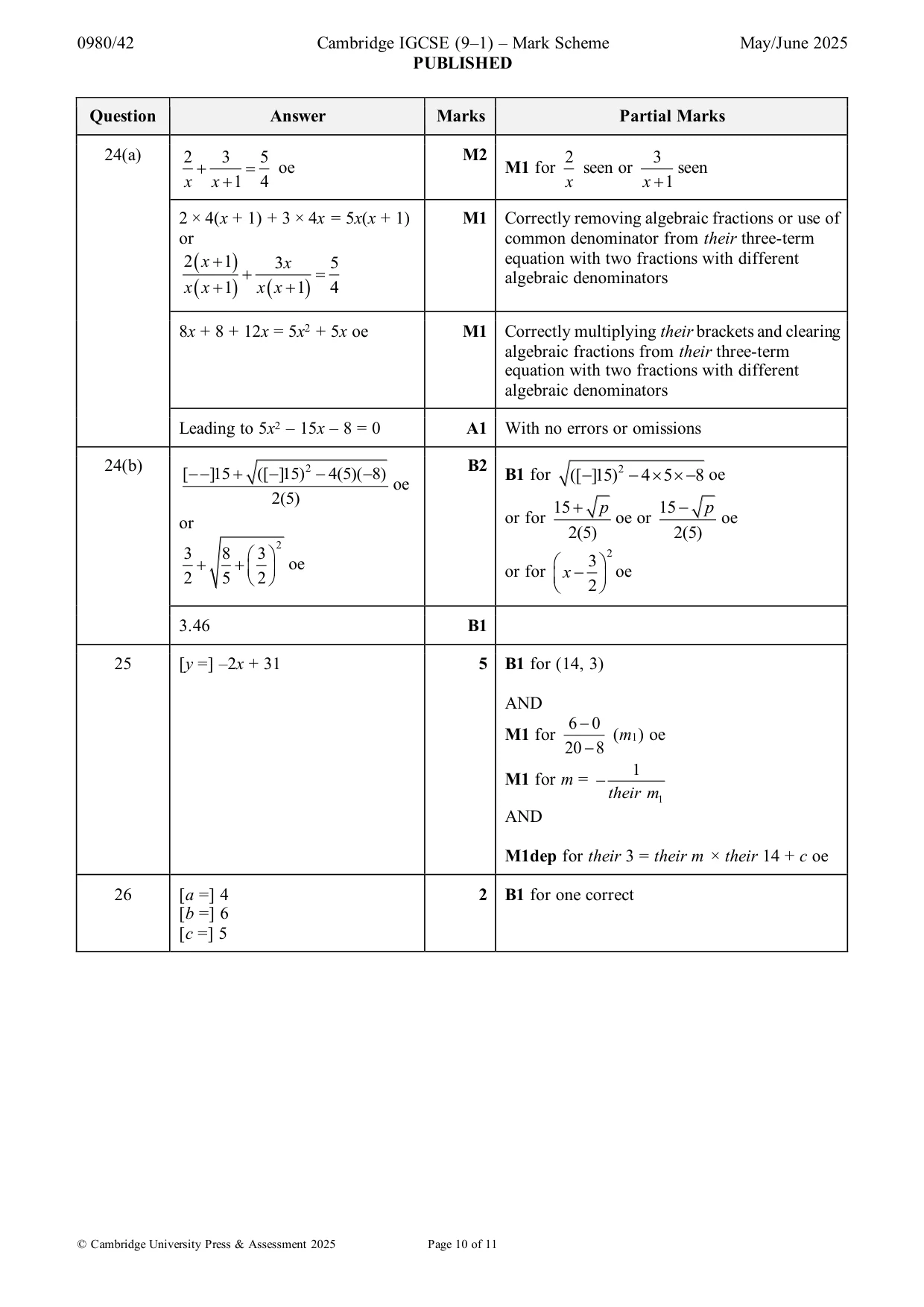 Mark scheme, page 10 of 11