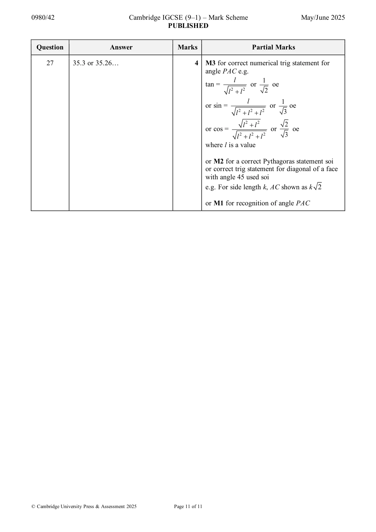 Mark scheme, page 11 of 11