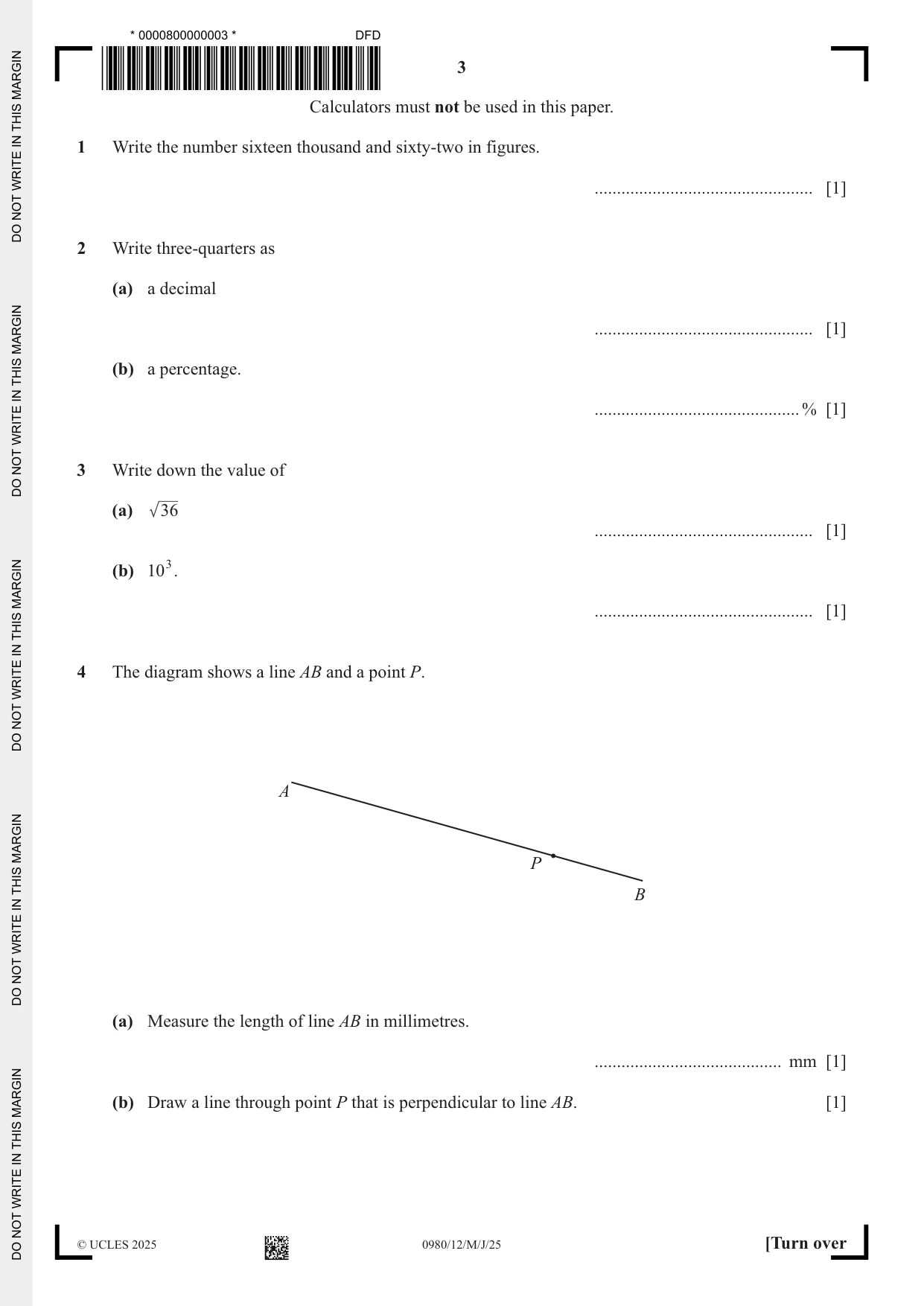 Cambridge IGCSE Mathematics (9-1) 0980 2025 May/June Paper 1 · Variant 2 question paper, page 3 of 16