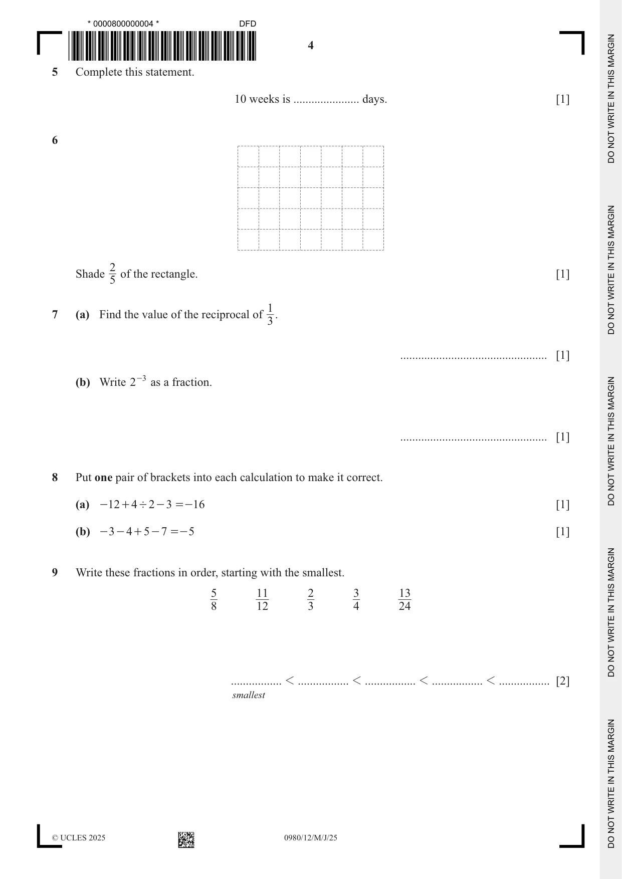Cambridge IGCSE Mathematics (9-1) 0980 2025 May/June Paper 1 · Variant 2 question paper, page 4 of 16