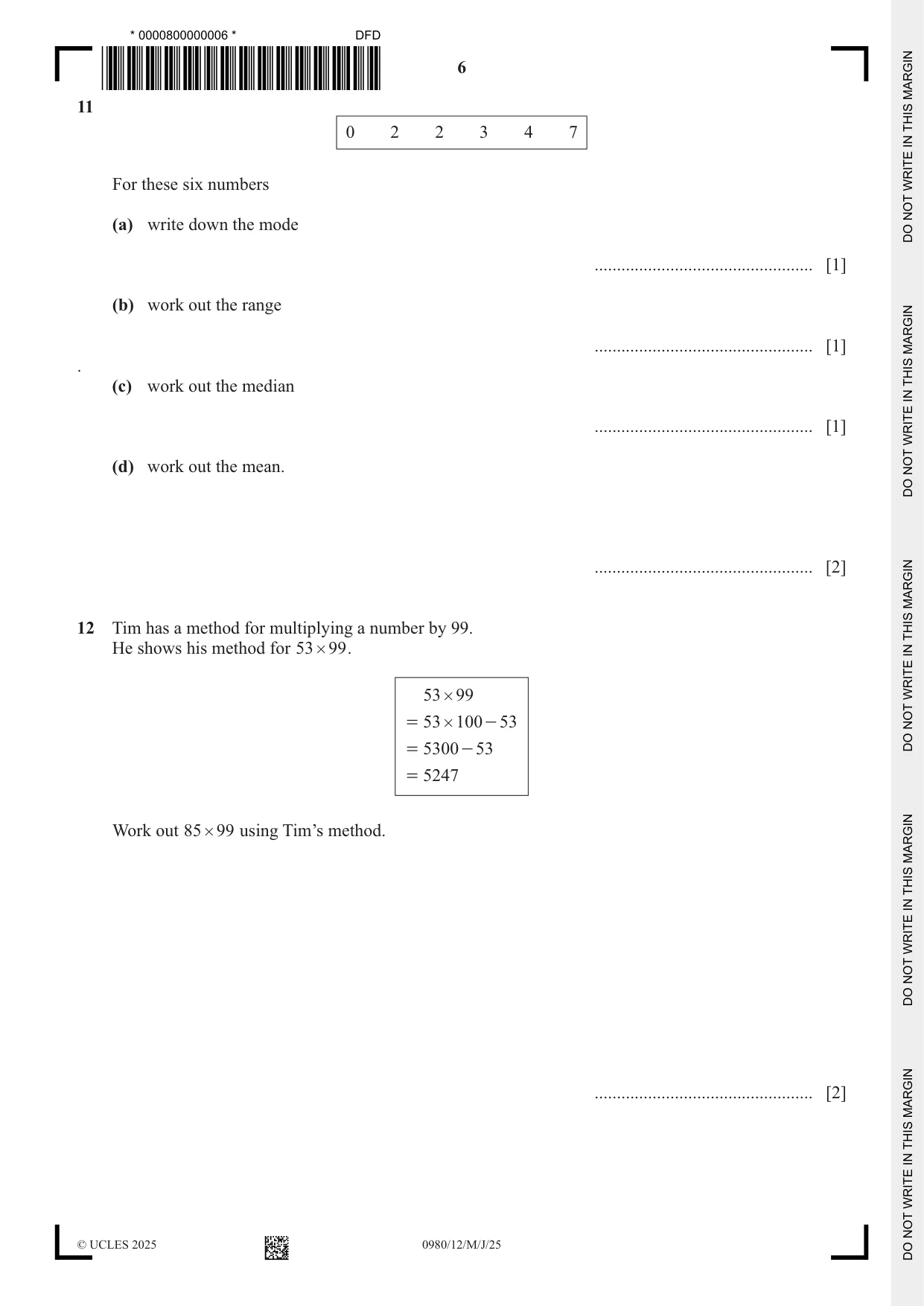 Cambridge IGCSE Mathematics (9-1) 0980 2025 May/June Paper 1 · Variant 2 question paper, page 6 of 16