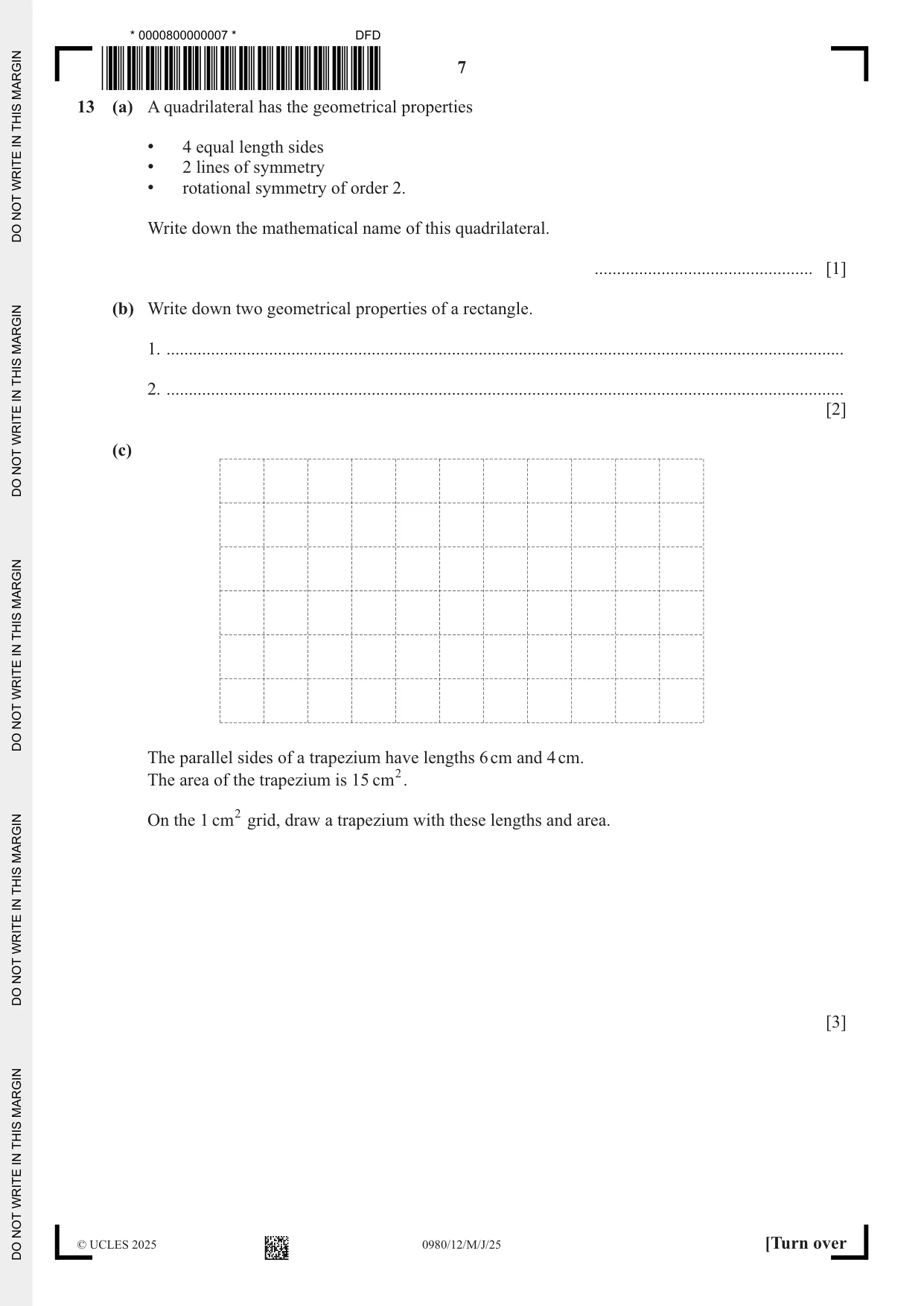 Cambridge IGCSE Mathematics (9-1) 0980 2025 May/June Paper 1 · Variant 2 question paper, page 7 of 16