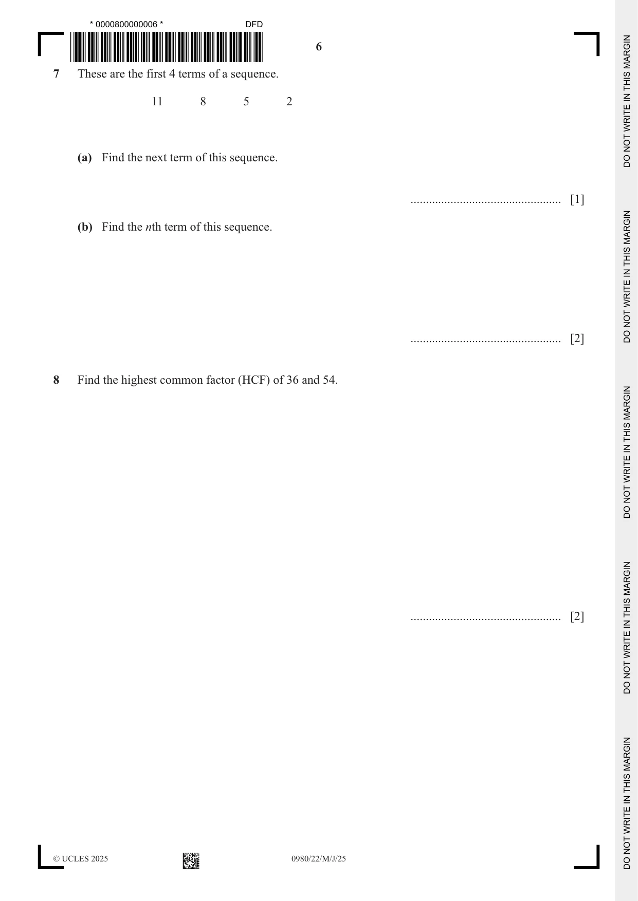 Cambridge IGCSE Mathematics (9-1) 0980 2025 May/June Paper 2 · Variant 2 question paper, page 6 of 20