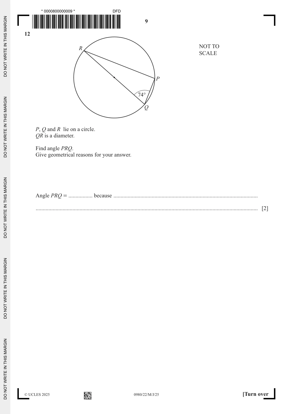 Cambridge IGCSE Mathematics (9-1) 0980 2025 May/June Paper 2 · Variant 2 question paper, page 9 of 20