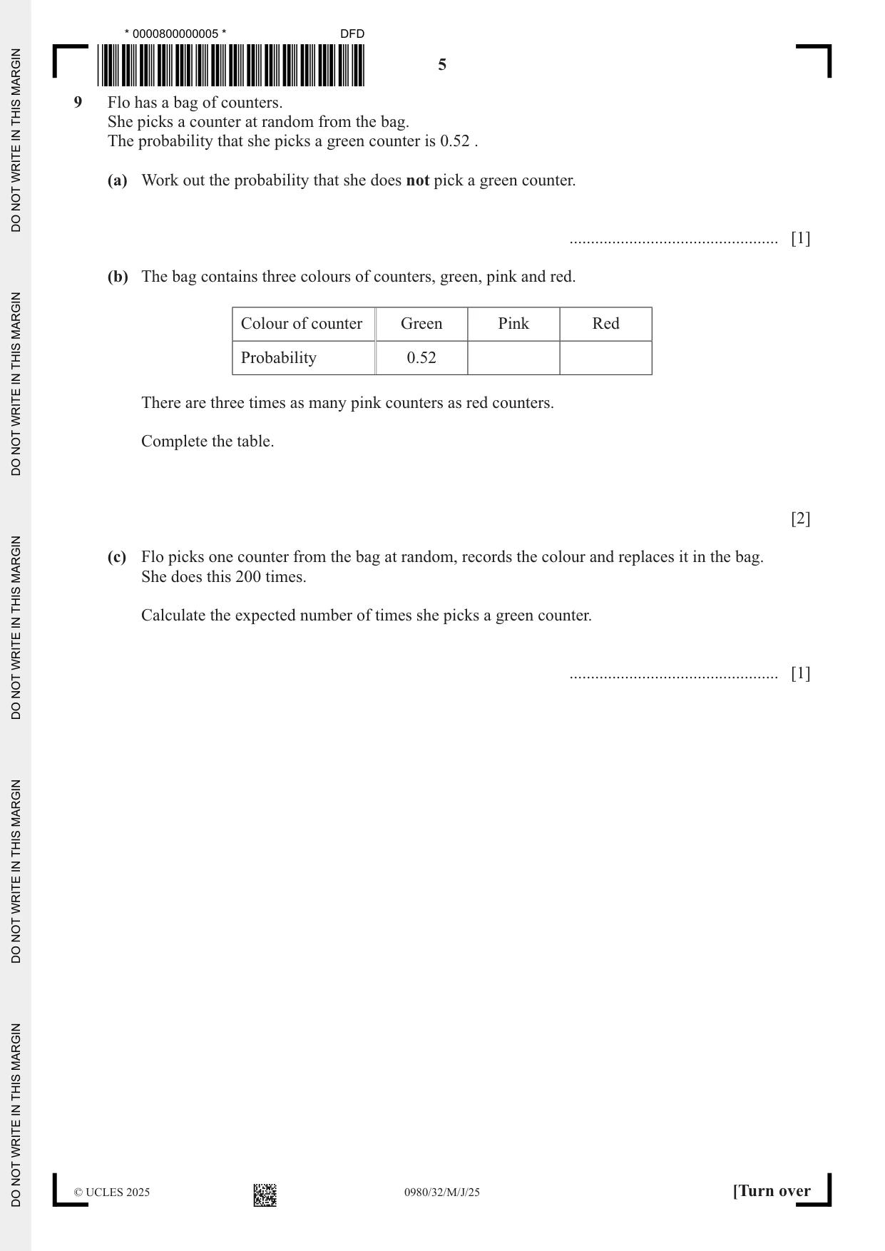 Cambridge IGCSE Mathematics (9-1) 0980 2025 May/June Paper 3 · Variant 2 question paper, page 5 of 16