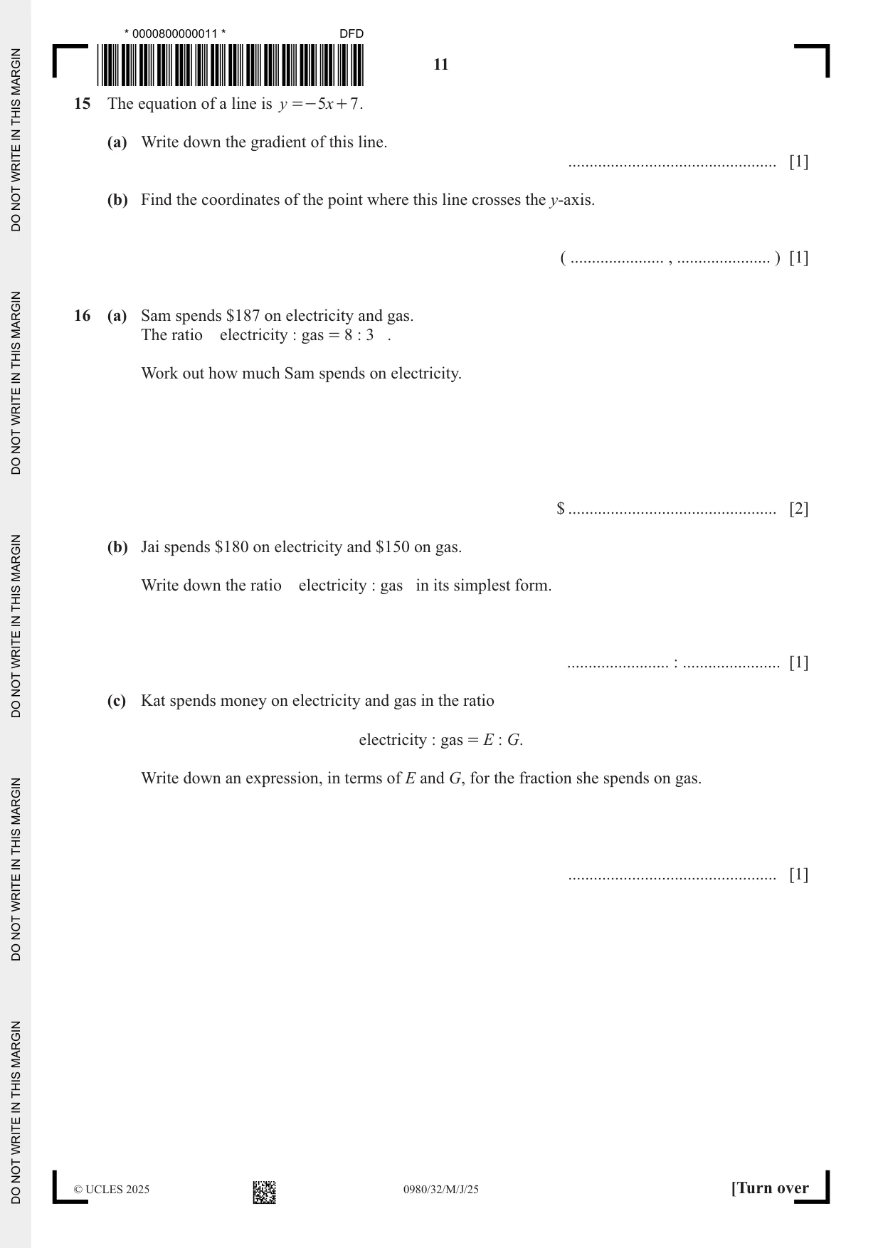 Cambridge IGCSE Mathematics (9-1) 0980 2025 May/June Paper 3 · Variant 2 question paper, page 11 of 16