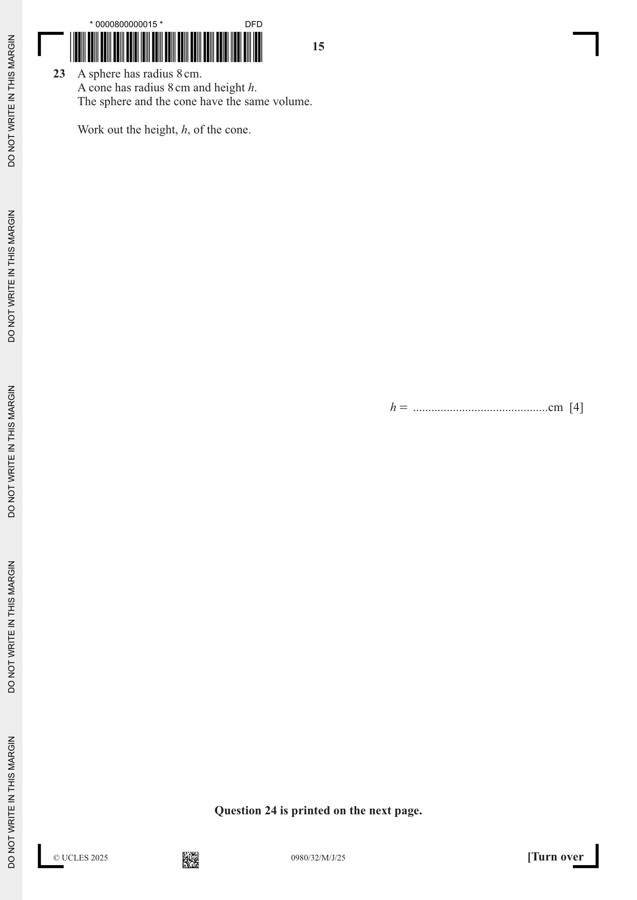 Cambridge IGCSE Mathematics (9-1) 0980 2025 May/June Paper 3 · Variant 2 question paper, page 15 of 16